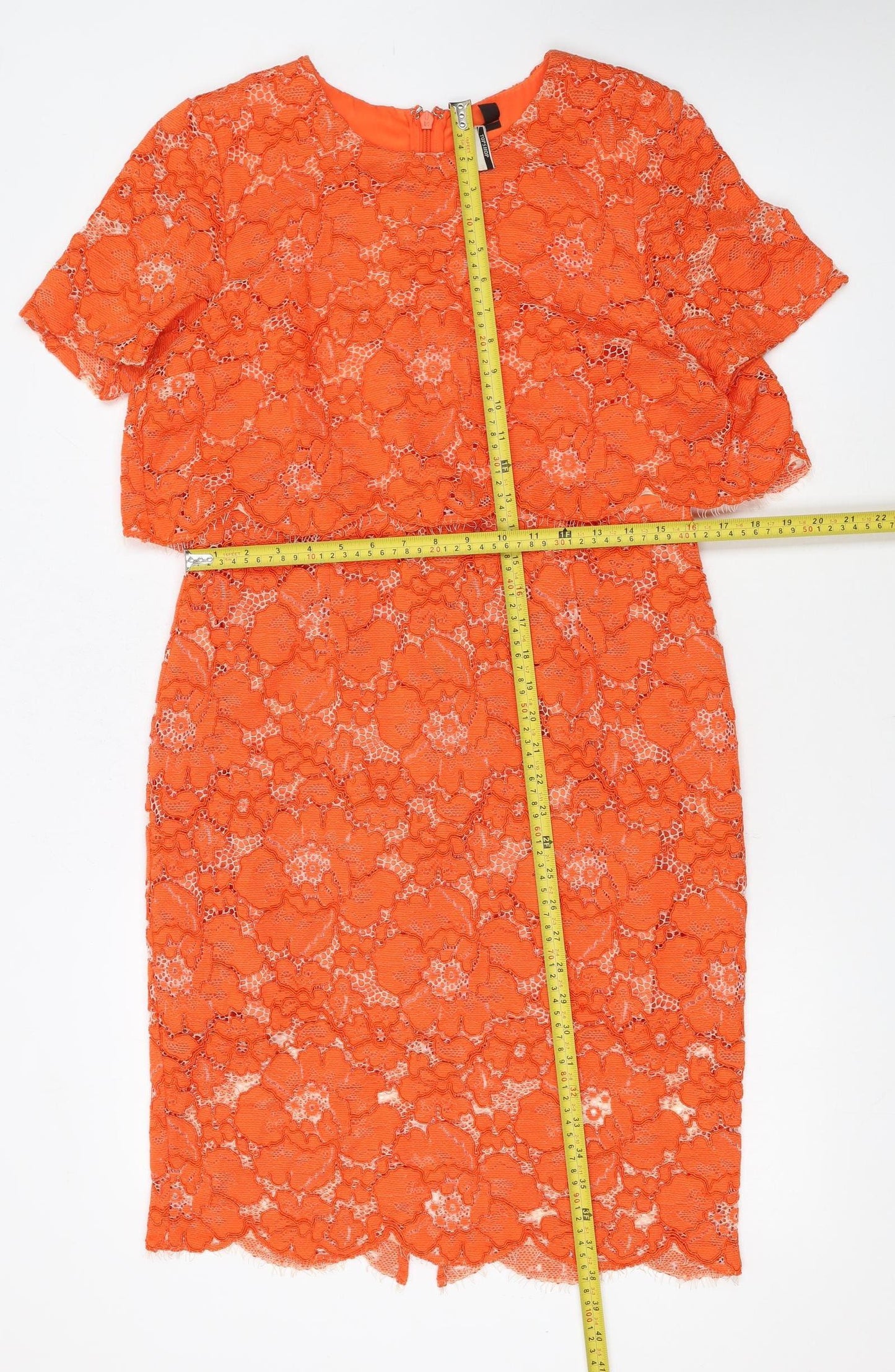 Topshop Women Orange Lace Floral Sheath Dress Size 14