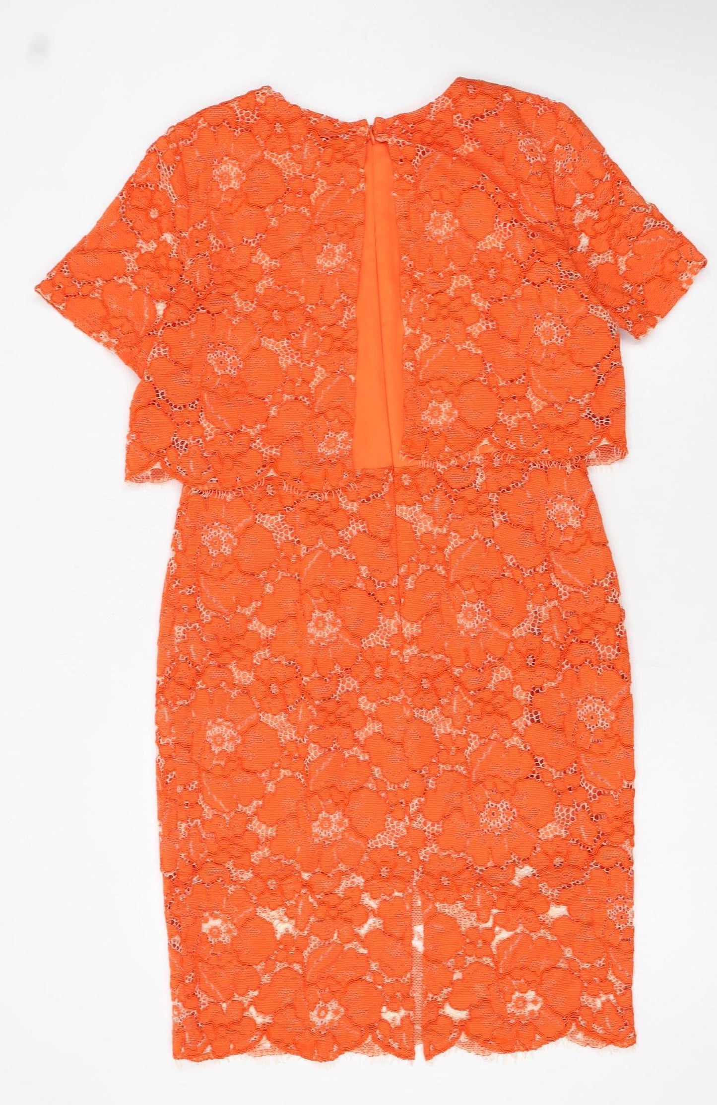 Topshop Women Orange Lace Floral Sheath Dress Size 14