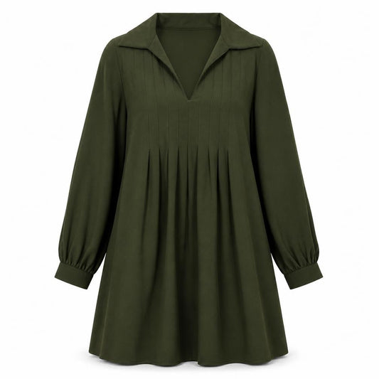 Zara Women Green A-Line Collared Short Dress XS Long Sleeve