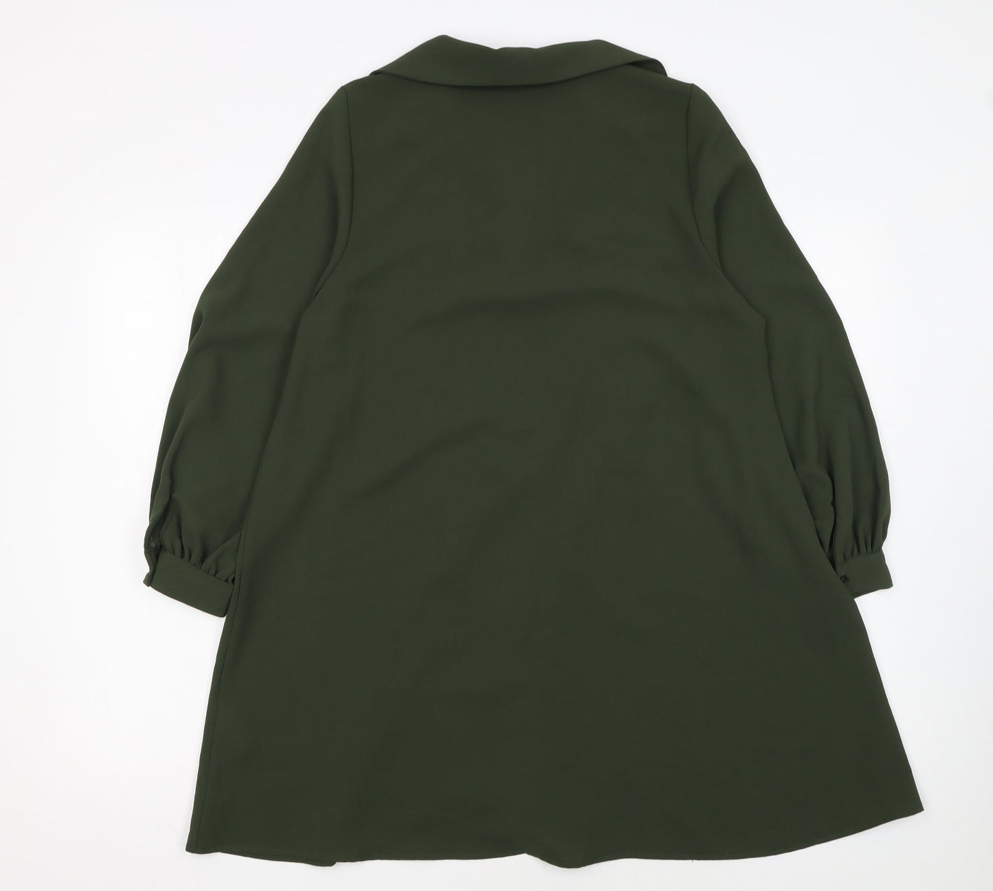 Zara Women Green A-Line Collared Short Dress XS Long Sleeve