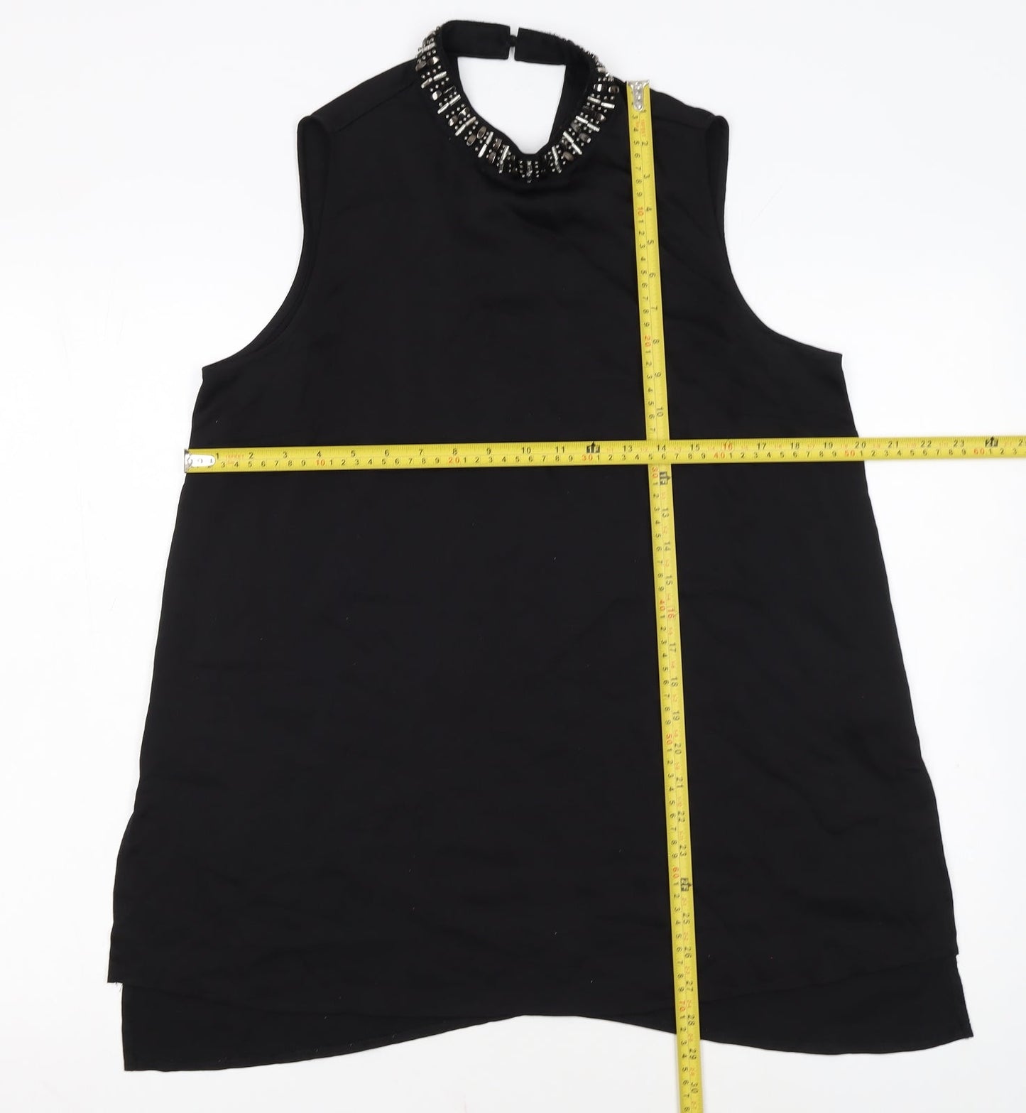 Papaya Womens Black Beaded High Neck Sleeveless Tunic Blouse Size 12