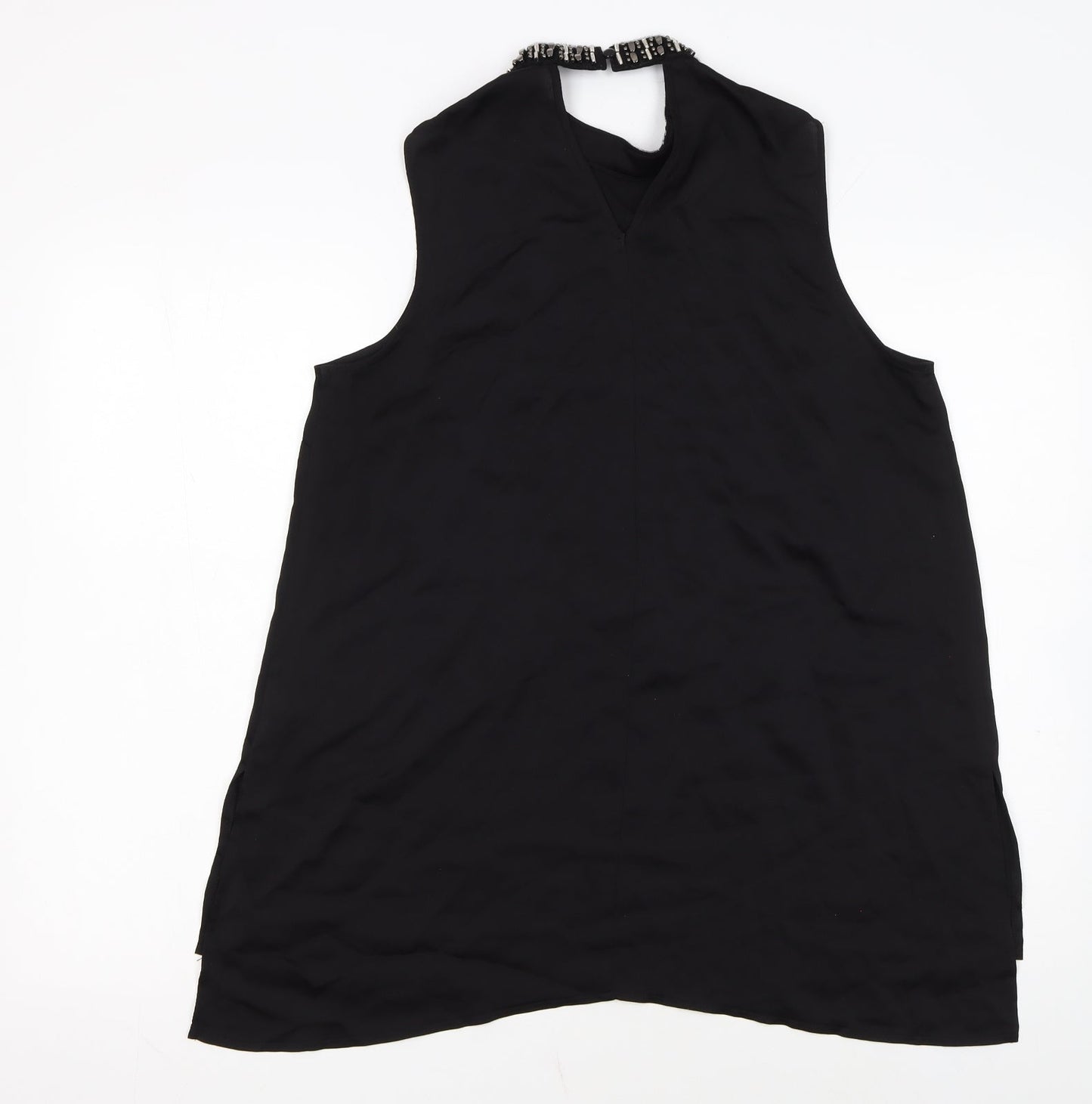 Papaya Womens Black Beaded High Neck Sleeveless Tunic Blouse Size 12