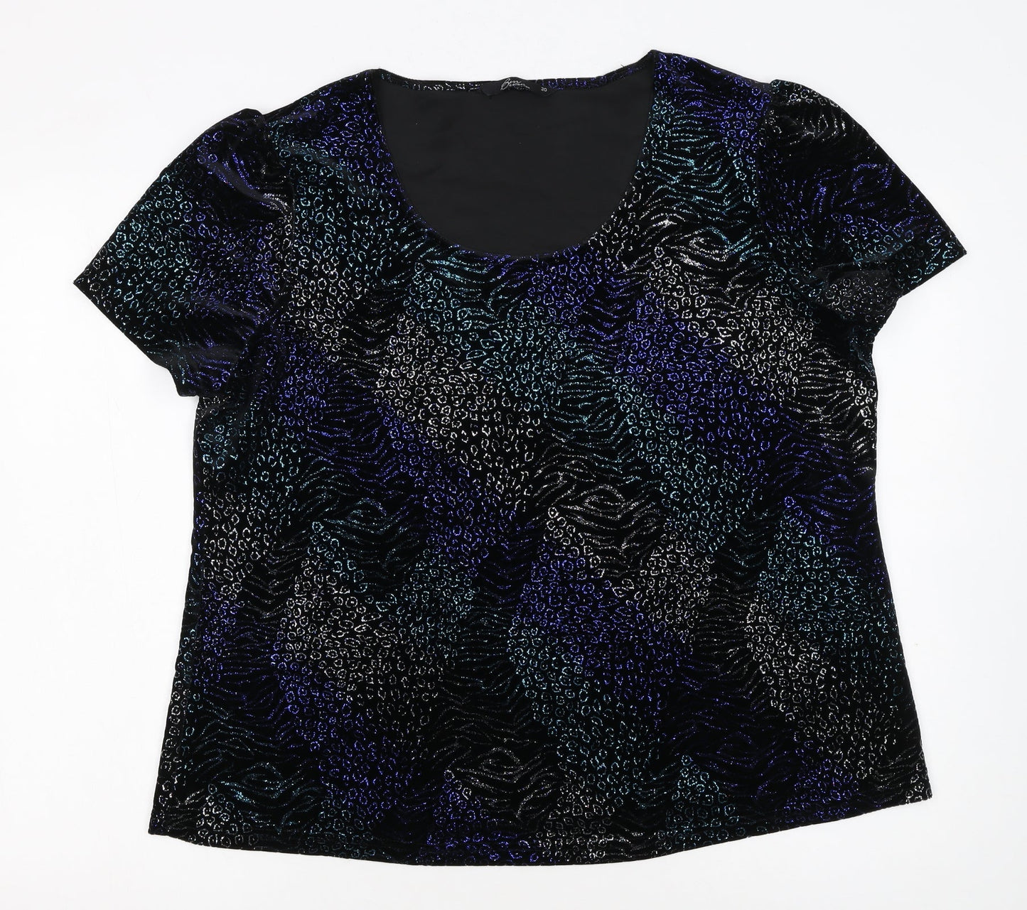 BM Collection Women's Blue Animal Print Velvet T-Shirt Size 20