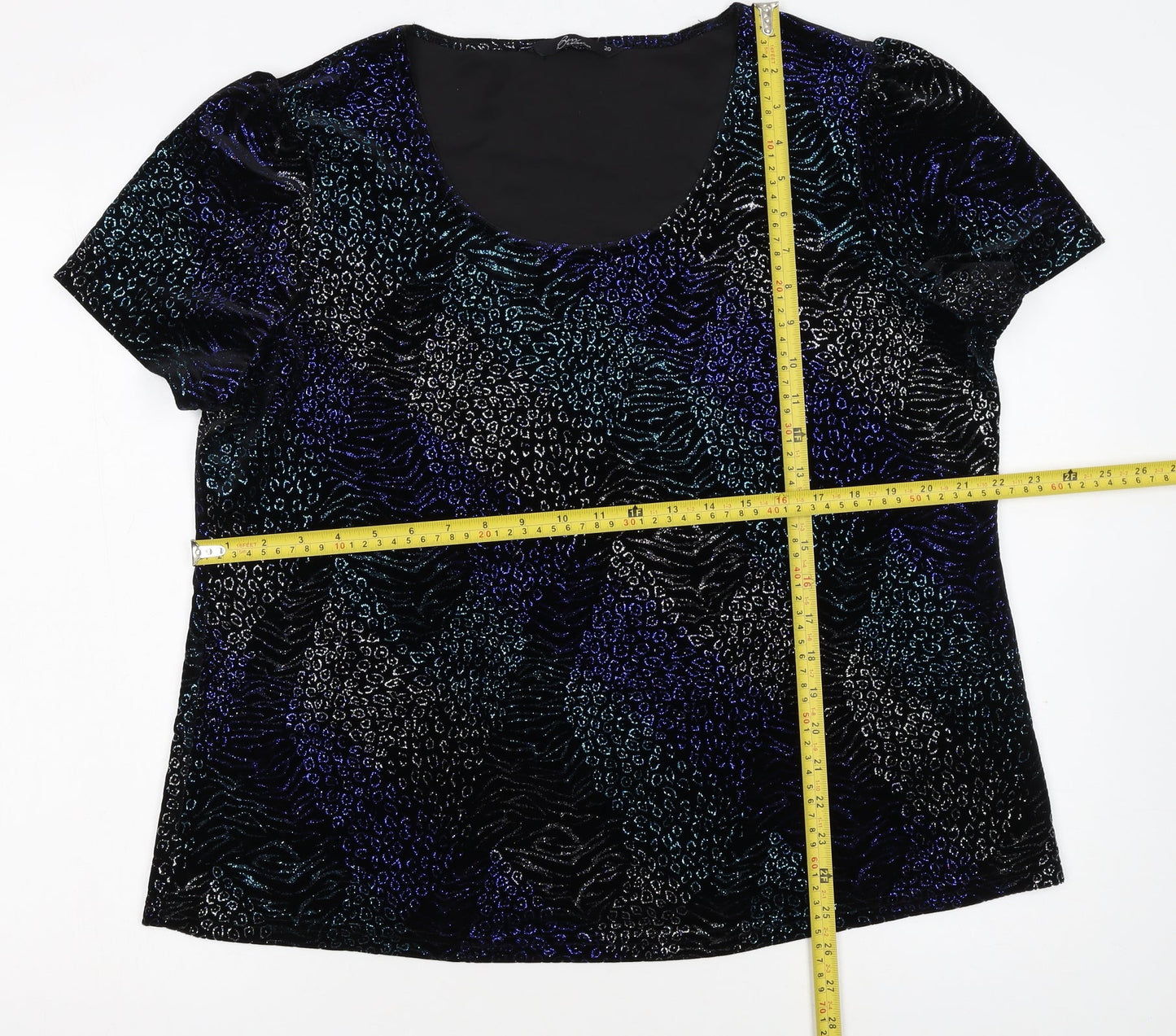BM Collection Women's Blue Animal Print Velvet T-Shirt Size 20