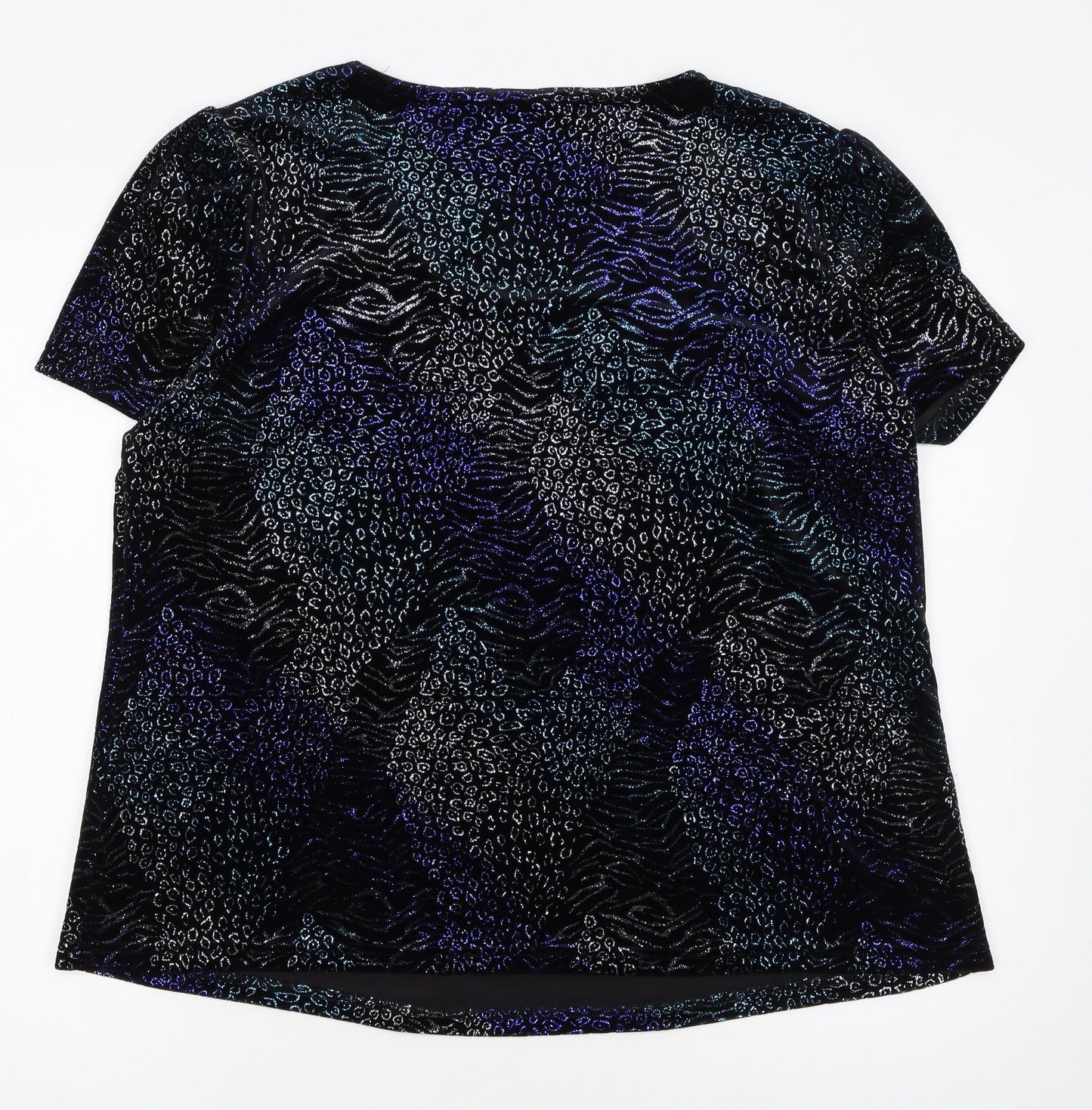BM Collection Women's Blue Animal Print Velvet T-Shirt Size 20