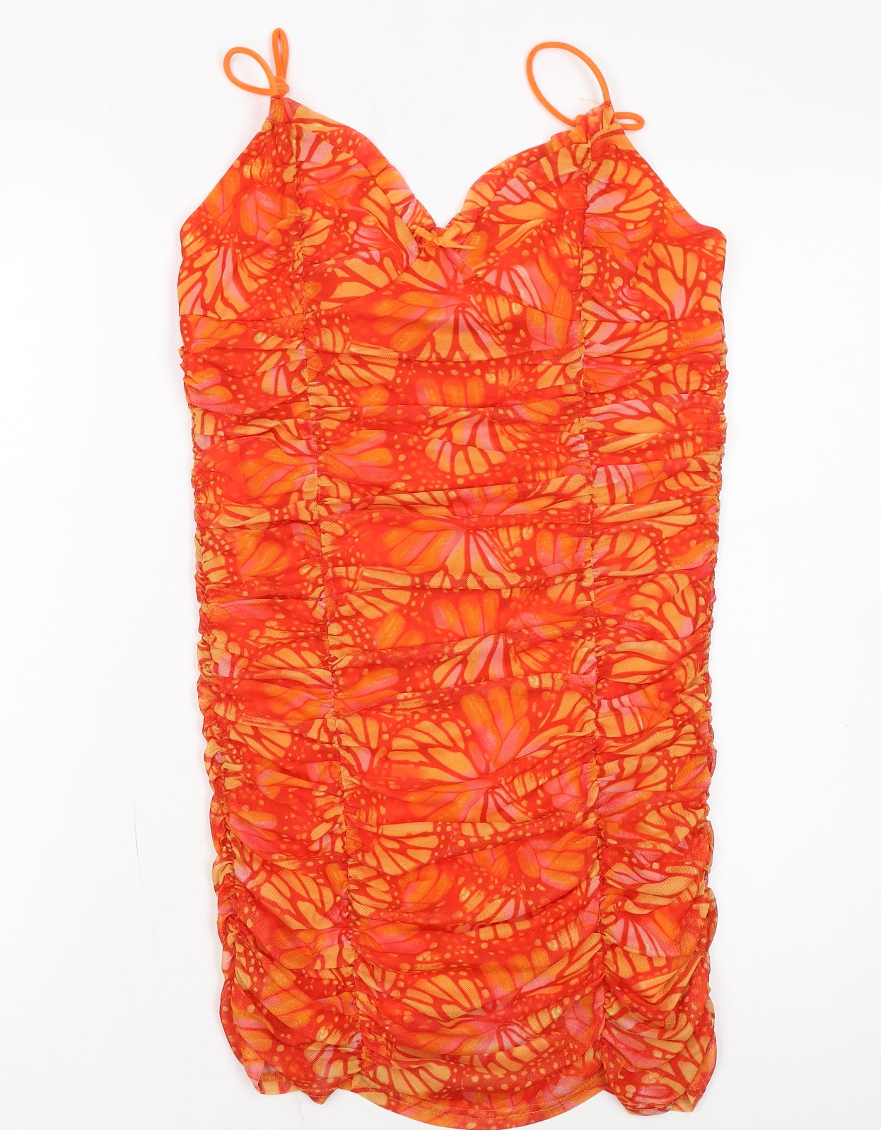Urban Outfitters Women's Orange Butterfly Ruched Bodycon Dress Size M