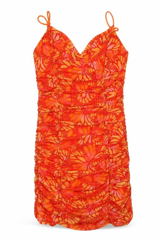 Urban Outfitters Women's Orange Butterfly Ruched Bodycon Dress Size M