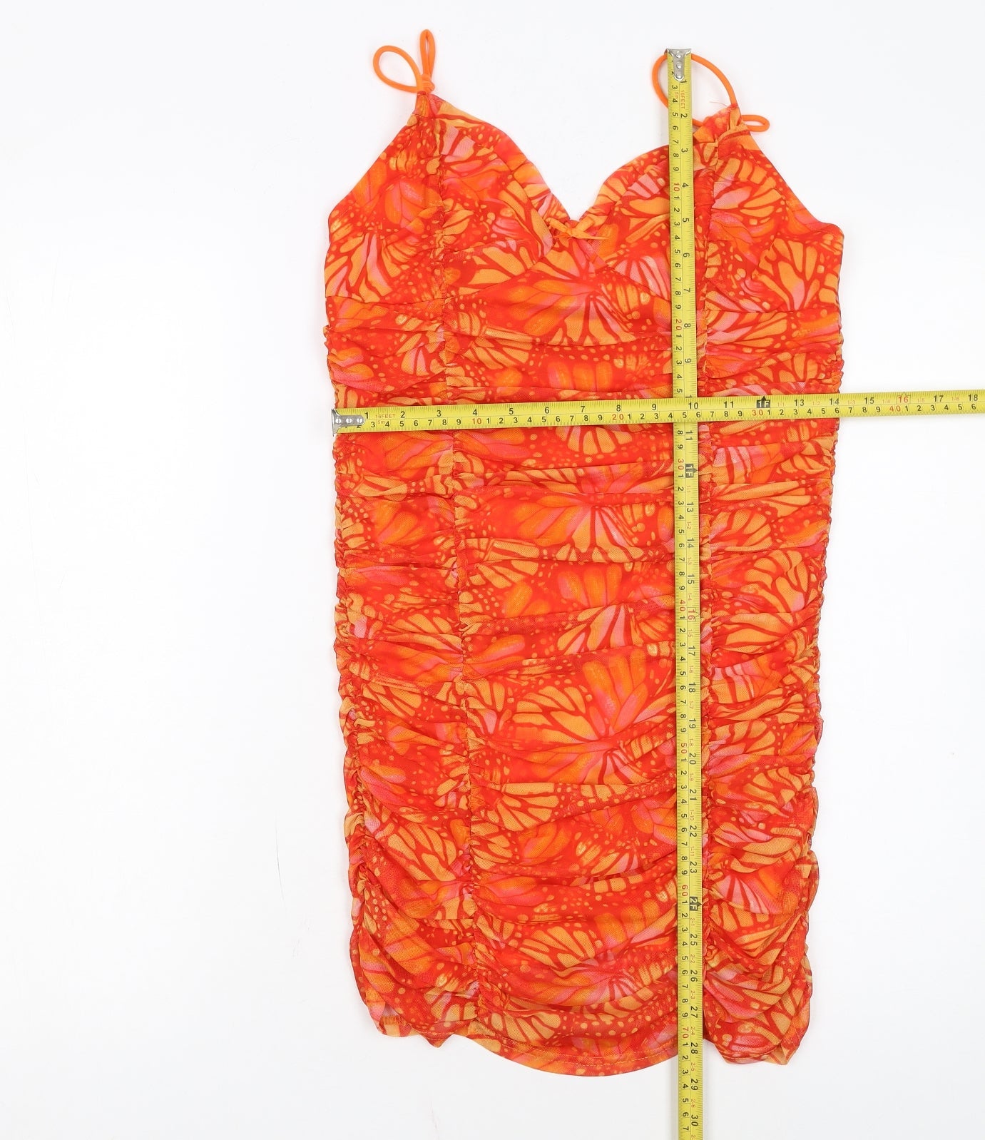 Urban Outfitters Women's Orange Butterfly Ruched Bodycon Dress Size M