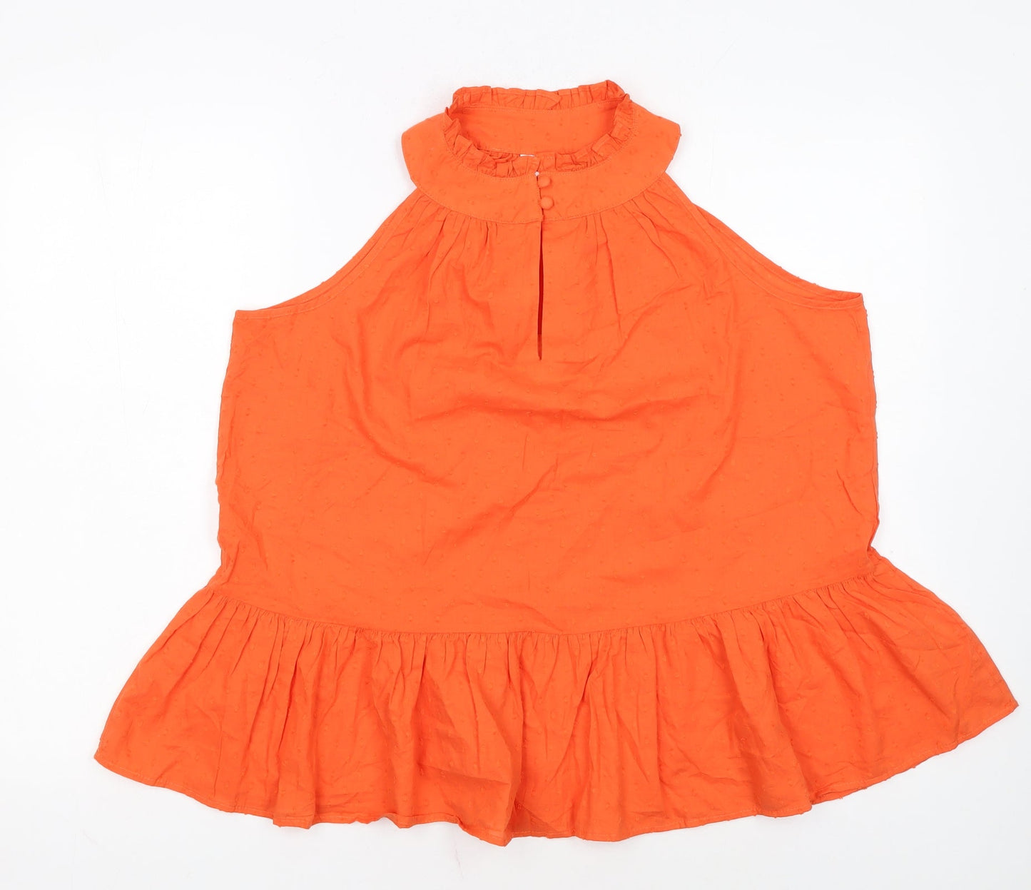 Next Women’s Orange Sleeveless High Neck Ruffle Cotton Tunic Blouse UK 12