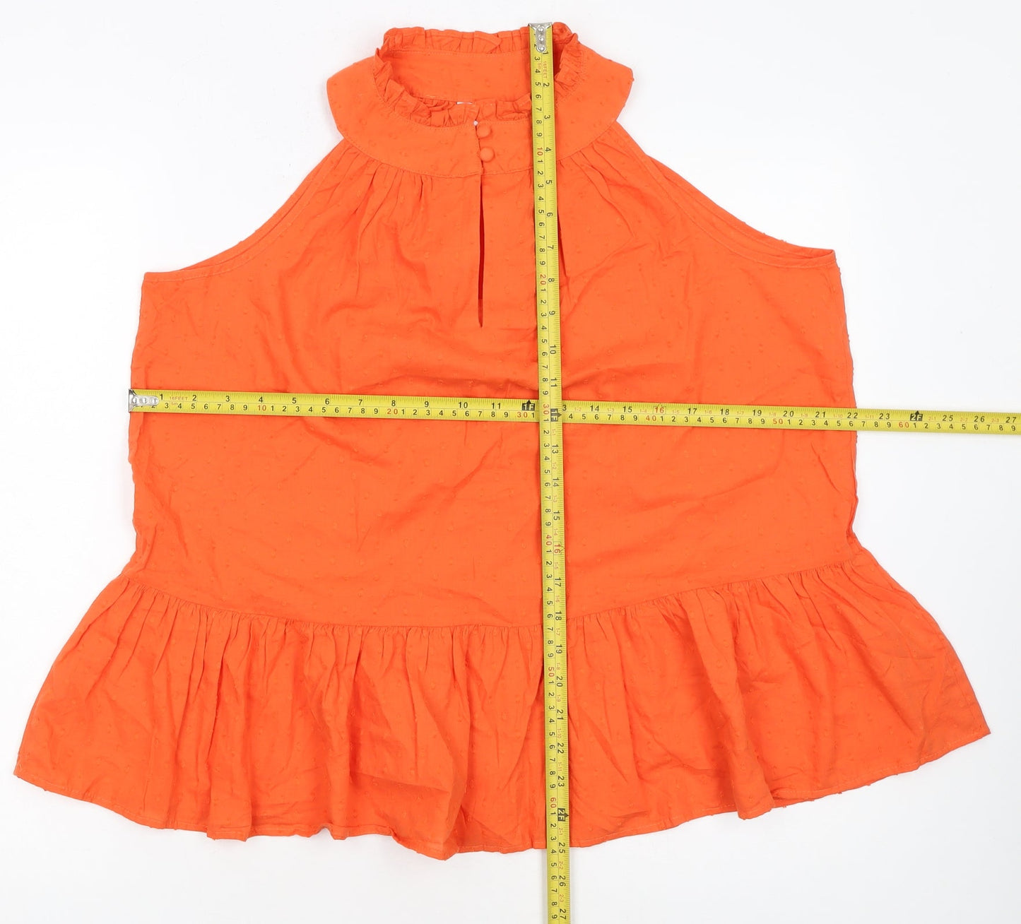 Next Women’s Orange Sleeveless High Neck Ruffle Cotton Tunic Blouse UK 12
