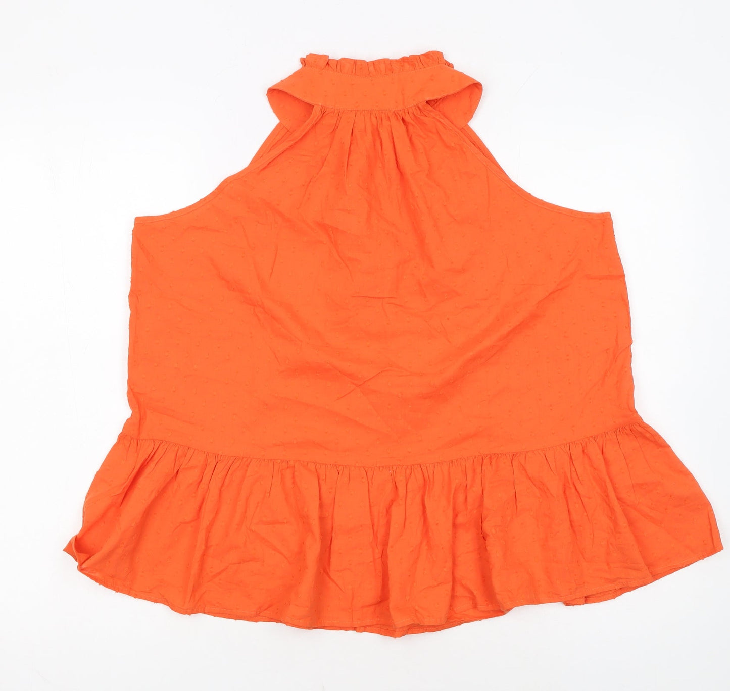 Next Women’s Orange Sleeveless High Neck Ruffle Cotton Tunic Blouse UK 12