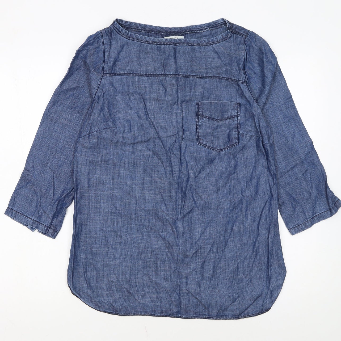 Papaya Women’s Blue Lyocell Chambray Blouse Size 10 3/4 Sleeve
