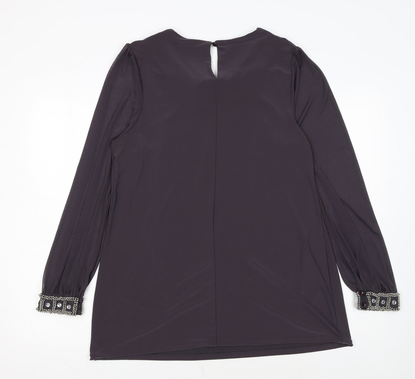 Wallis Women Purple Beaded Collar Long Sleeve Blouse UK 16