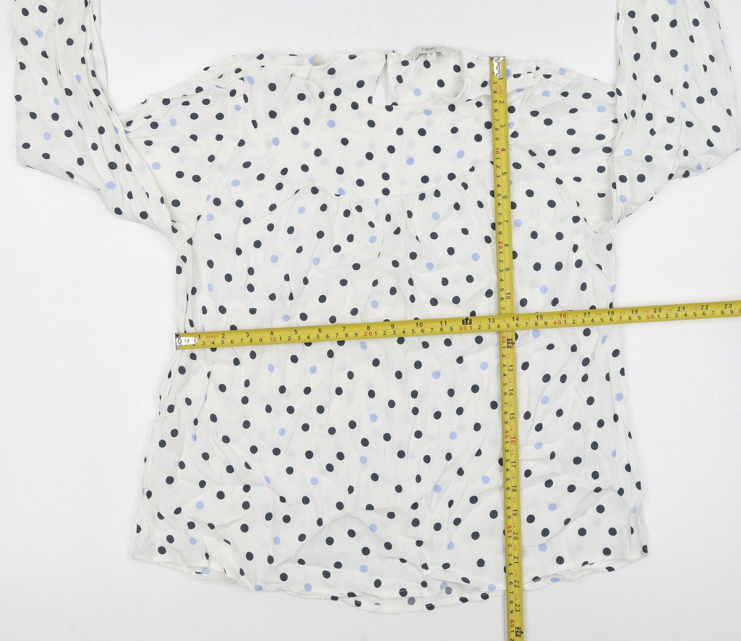 Next Womens White Polka Dot Long Sleeve Viscose Tunic Blouse Size 10