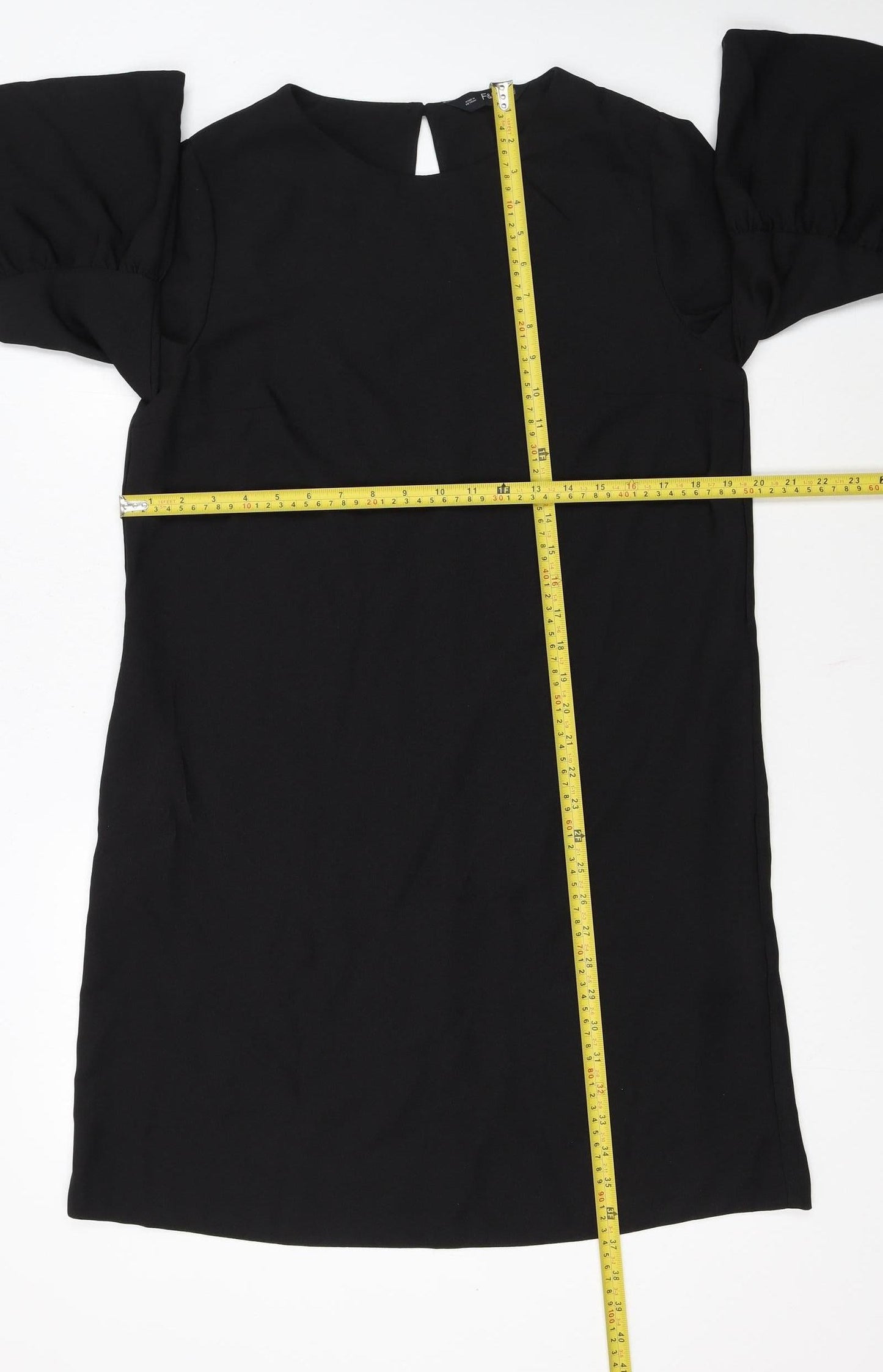 F&F Women’s Black Shift Dress Size 14 3/4 Bell Sleeve Classic Workwear