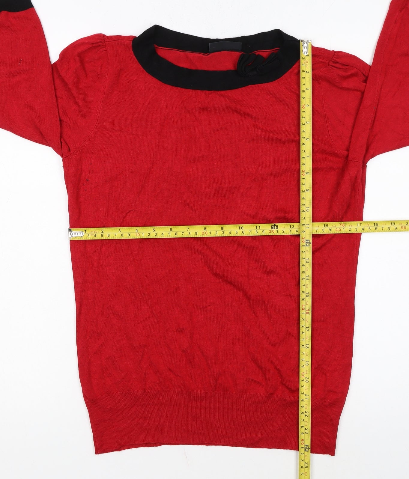 Wallis Women Red Black Trim 3/4 Sleeve Pullover Jumper Size 14