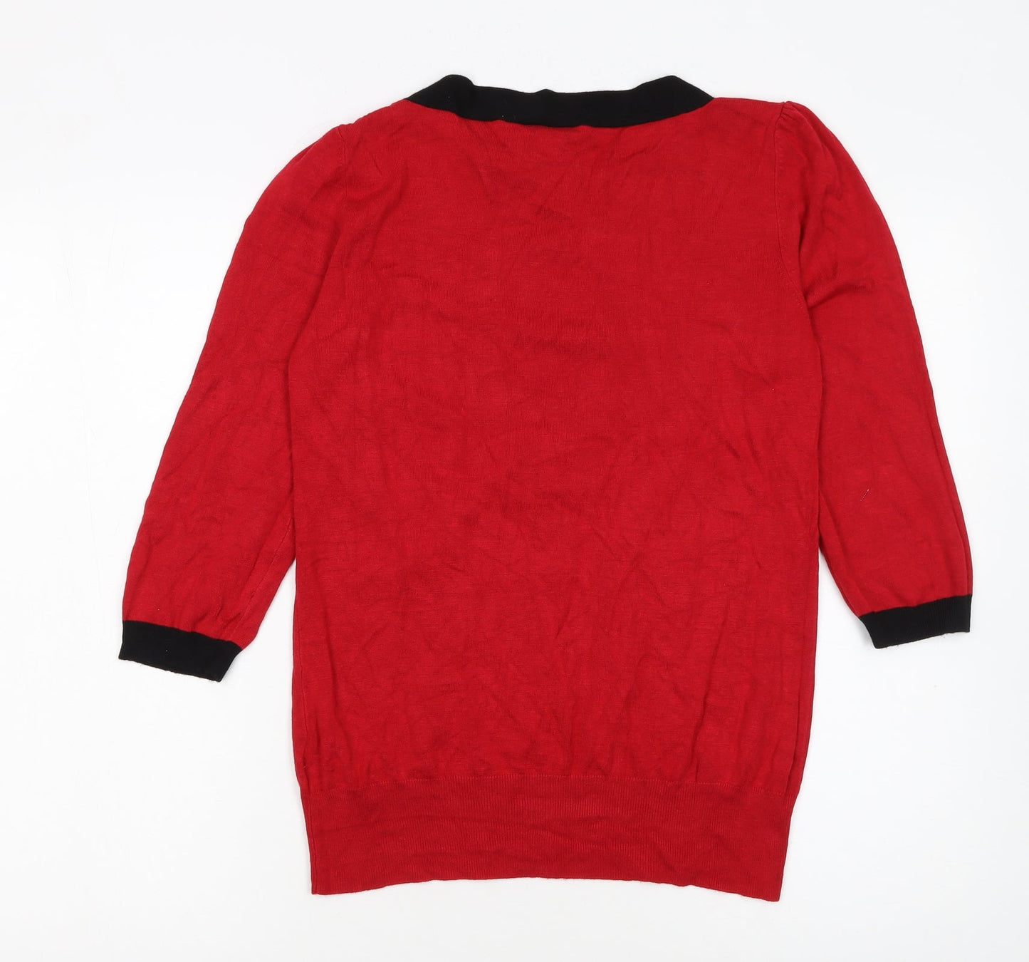 Wallis Women Red Black Trim 3/4 Sleeve Pullover Jumper Size 14
