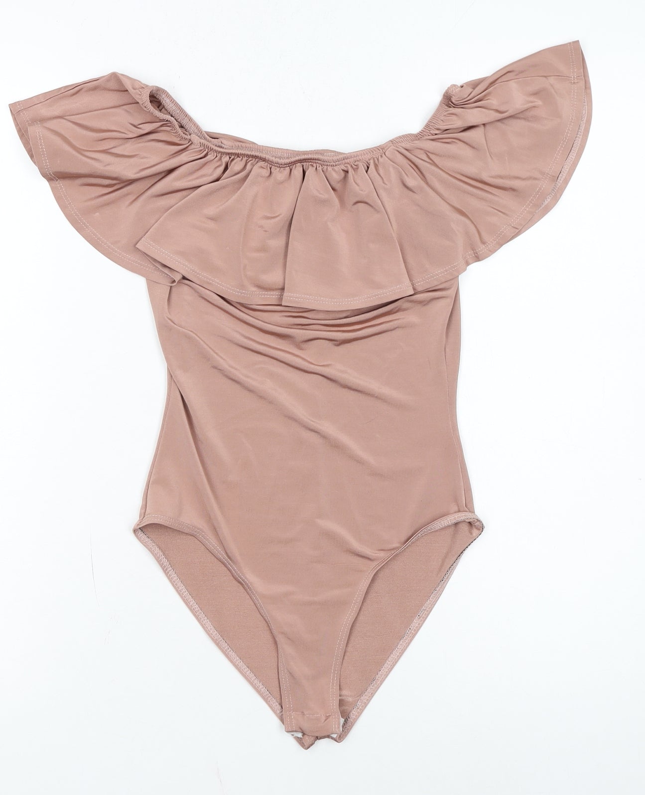 Miss Selfridge Women Beige Off Shoulder Bodysuit UK 6 Polyester Blend