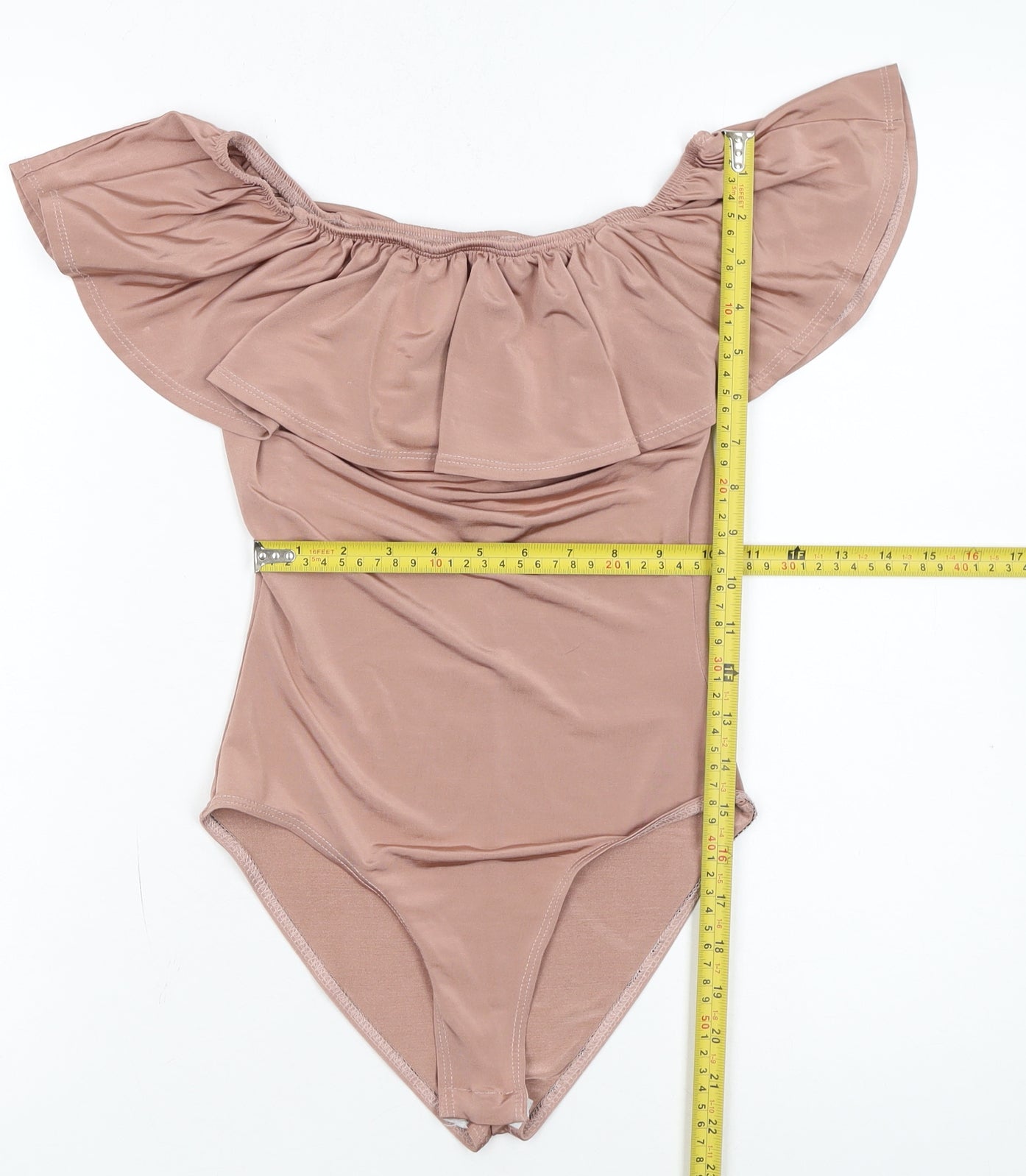 Miss Selfridge Women Beige Off Shoulder Bodysuit UK 6 Polyester Blend