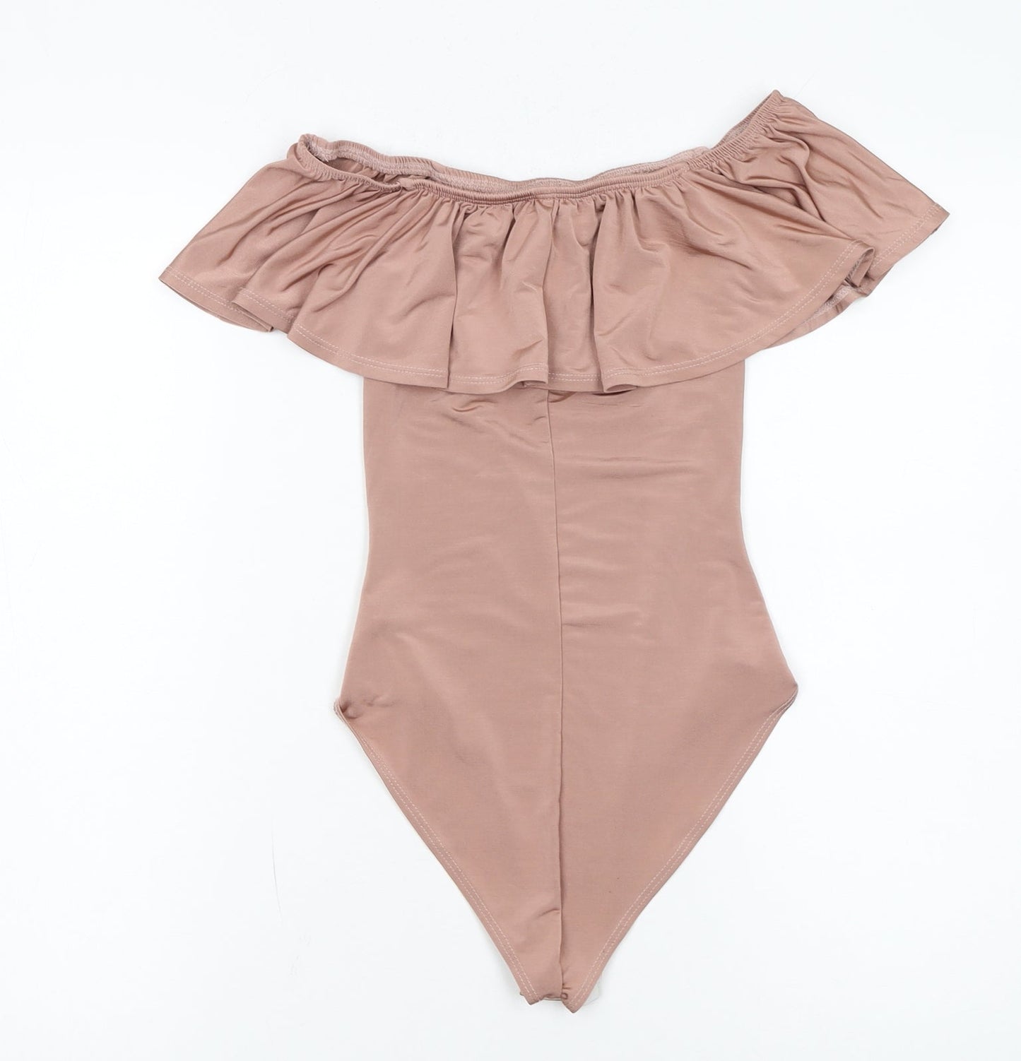 Miss Selfridge Women Beige Off Shoulder Bodysuit UK 6 Polyester Blend