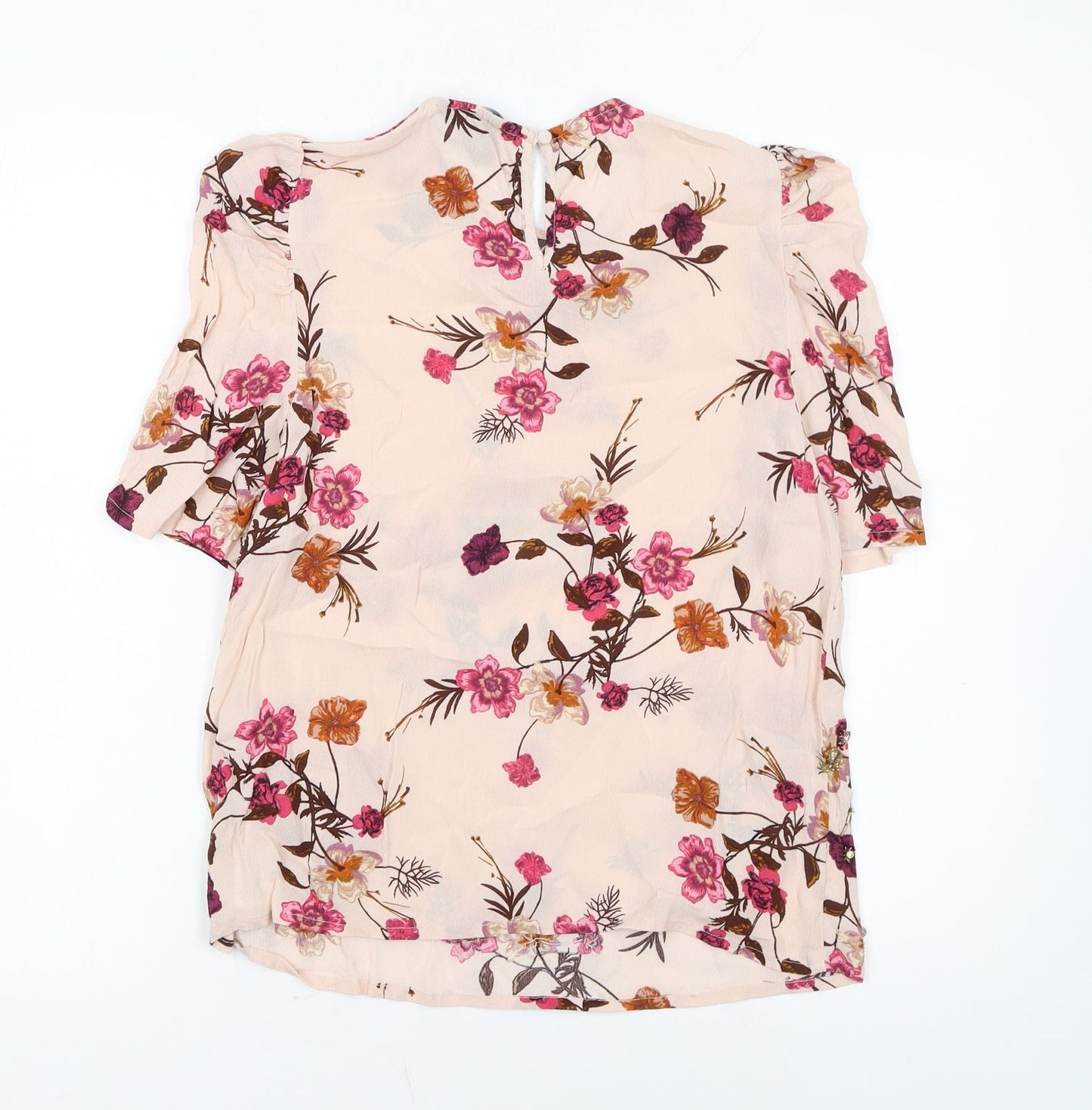 New Look Women’s Beige Floral Tunic Blouse Size 10 Short Sleeve Viscose