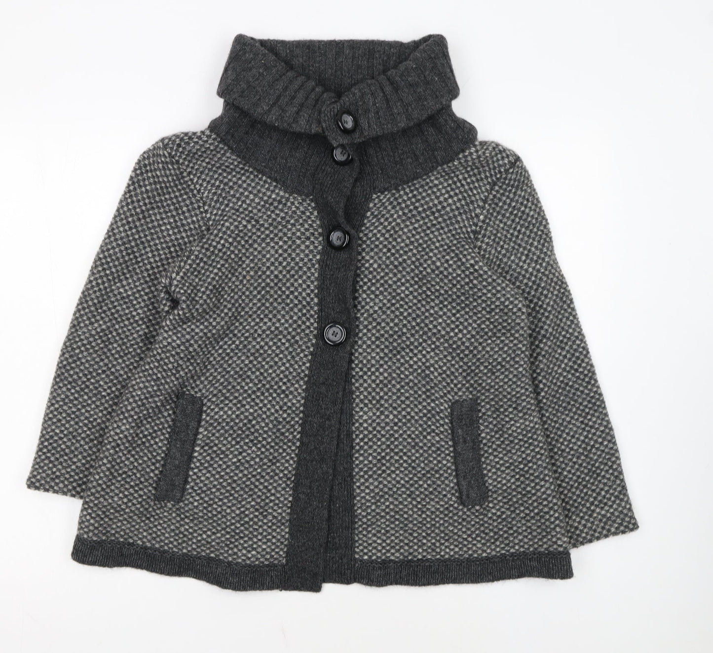 Marks and Spencer Women's Grey Wool Blend Roll Neck Button Cardigan UK 16