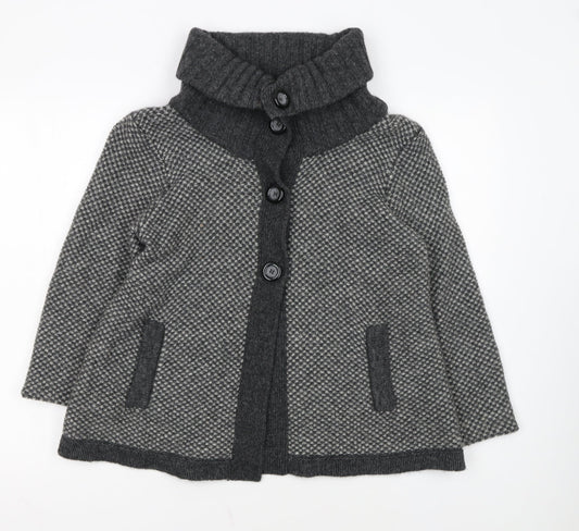 Marks and Spencer Women's Grey Wool Blend Roll Neck Button Cardigan UK 16