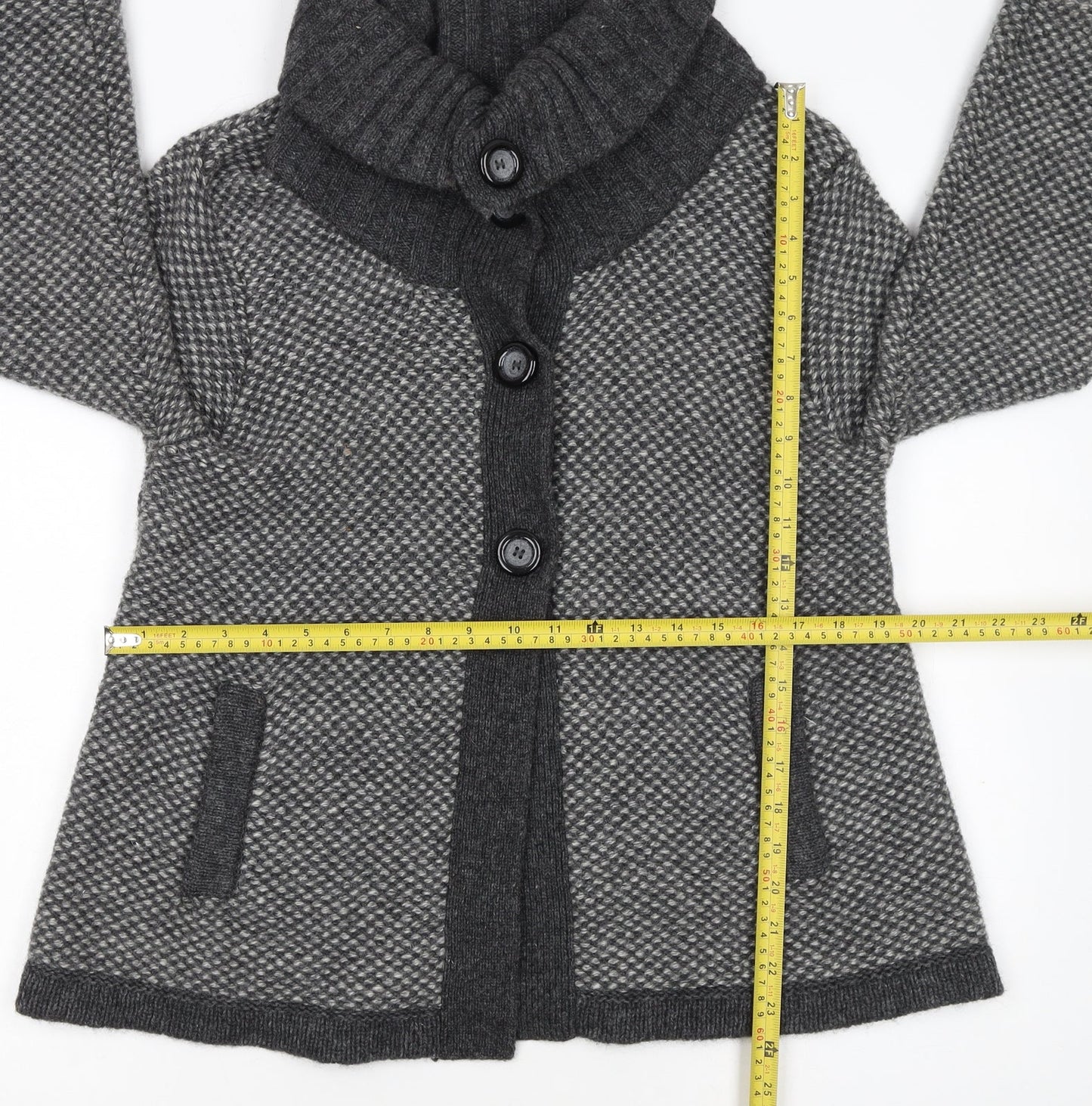 Marks and Spencer Women's Grey Wool Blend Roll Neck Button Cardigan UK 16