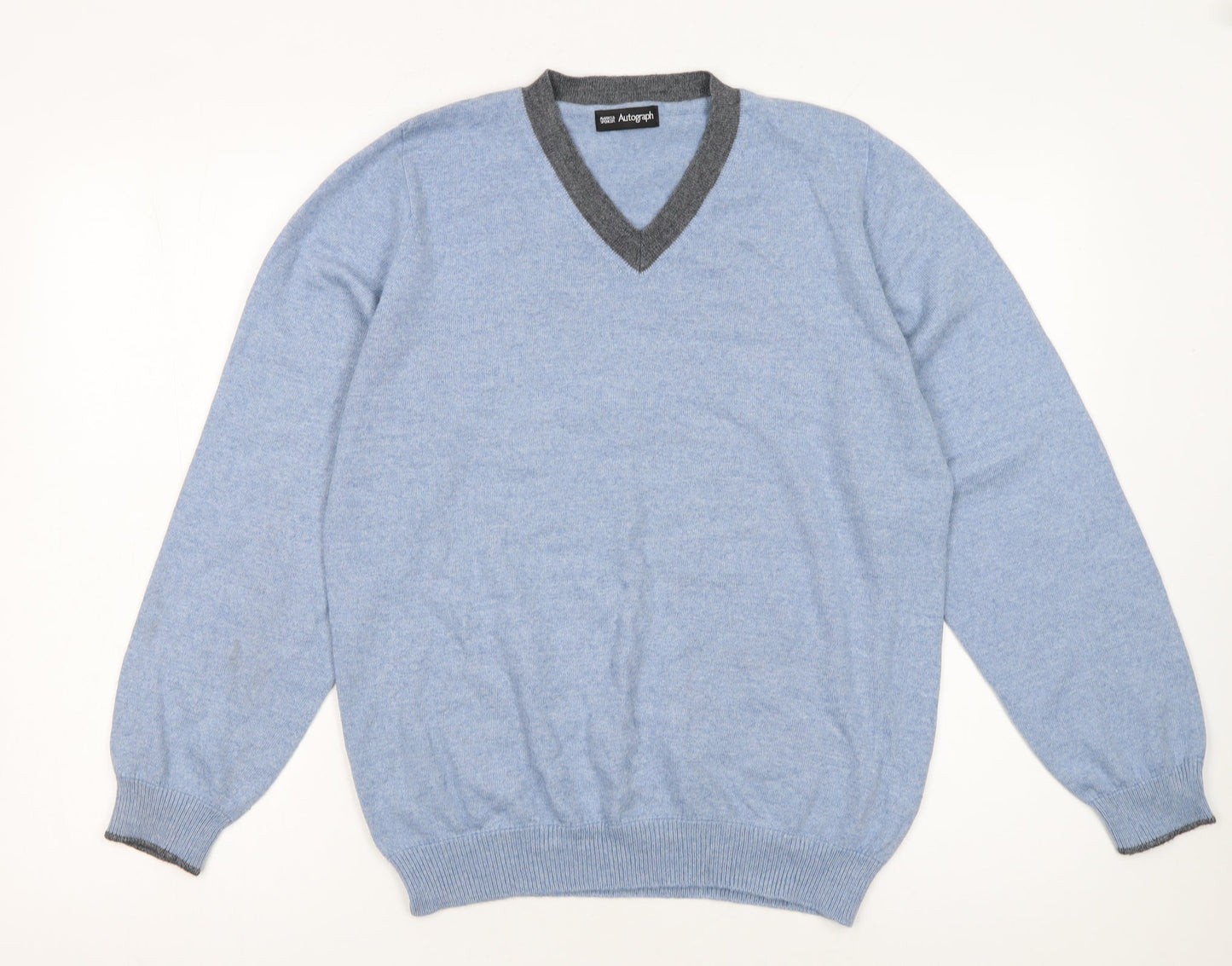 Marks and Spencer Men’s Blue V-Neck Wool Blend Jumper Medium