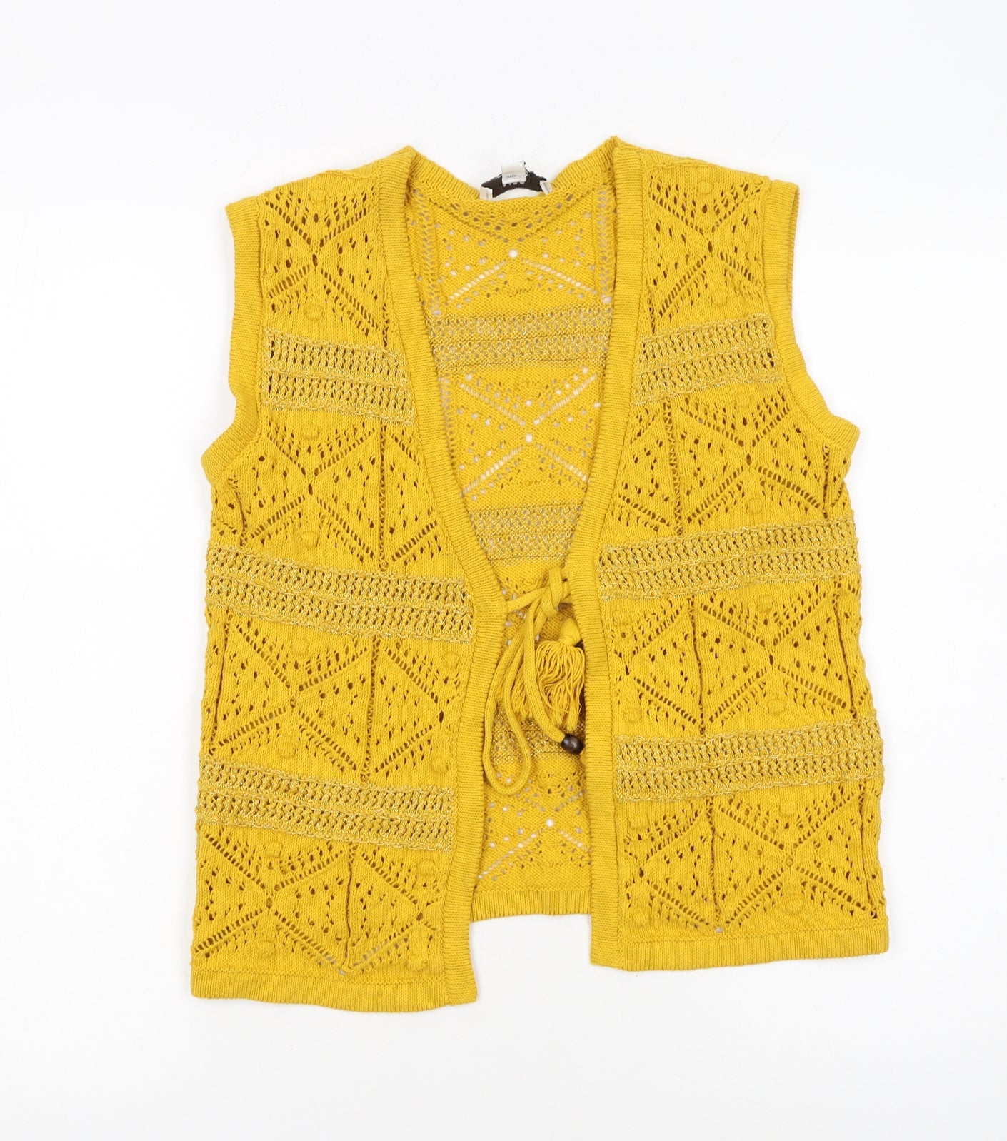 Marks and Spencer Women’s Yellow Open Knit Crochet Tasselled Vest XS