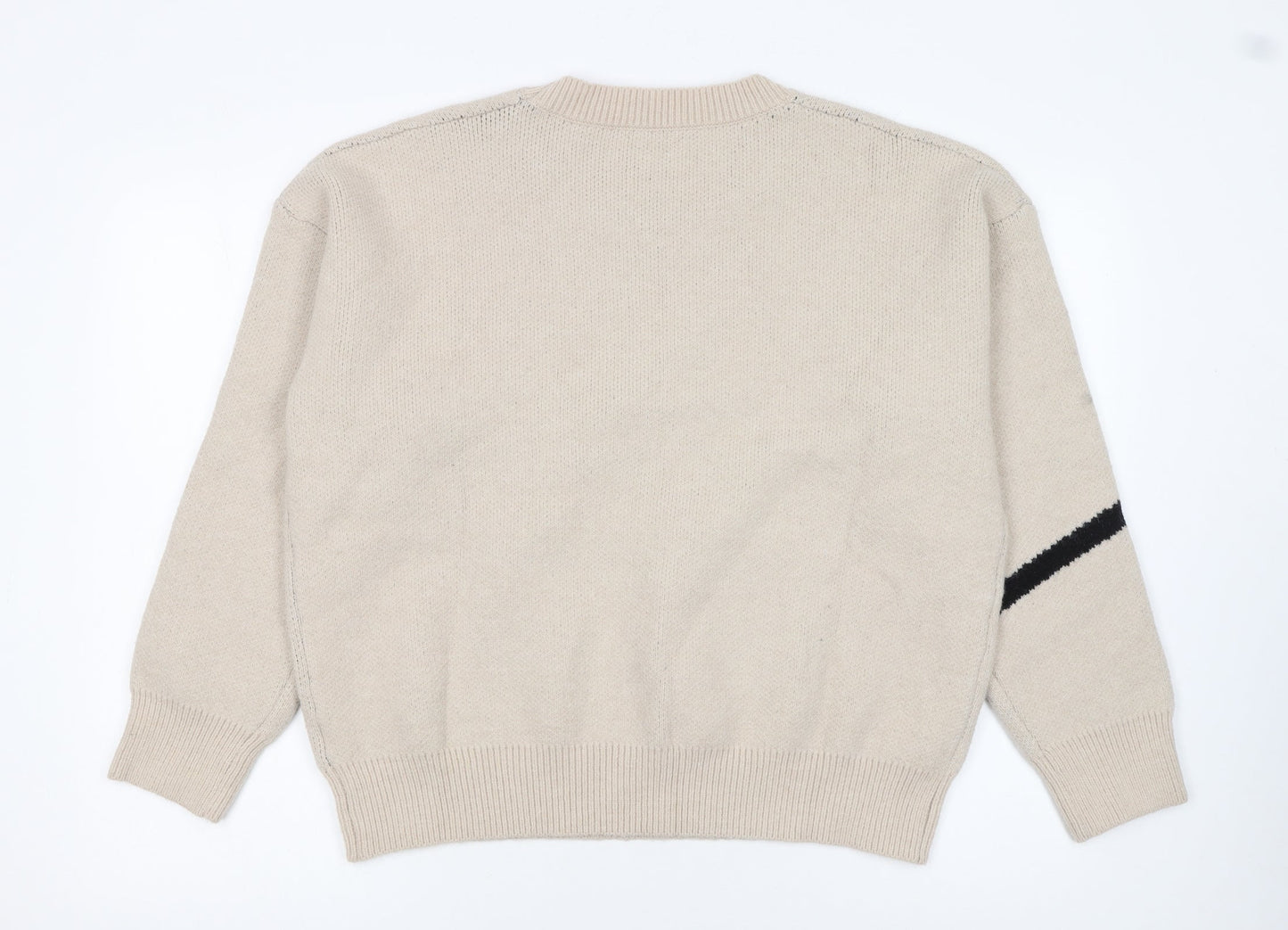 Dazy Women Beige Bow Knit Pullover Jumper L Crew Neck Acrylic Blend