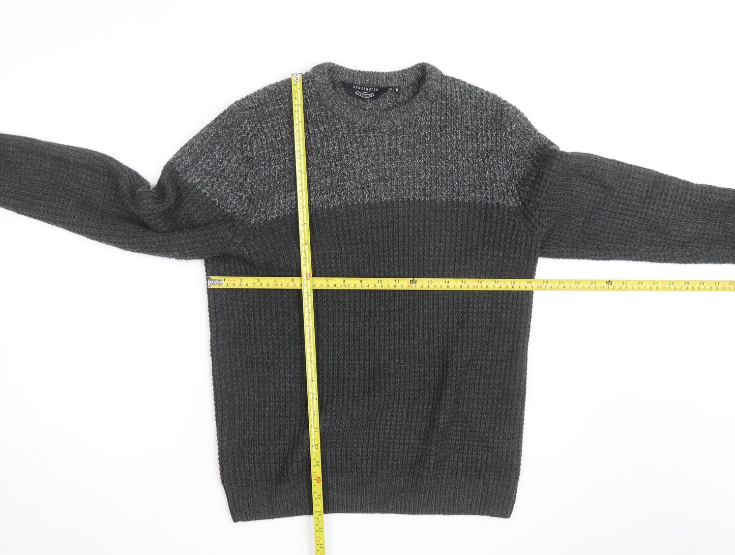 Kensington Eastside Men's Grey Chunky Knit Crew Neck Pullover Jumper M