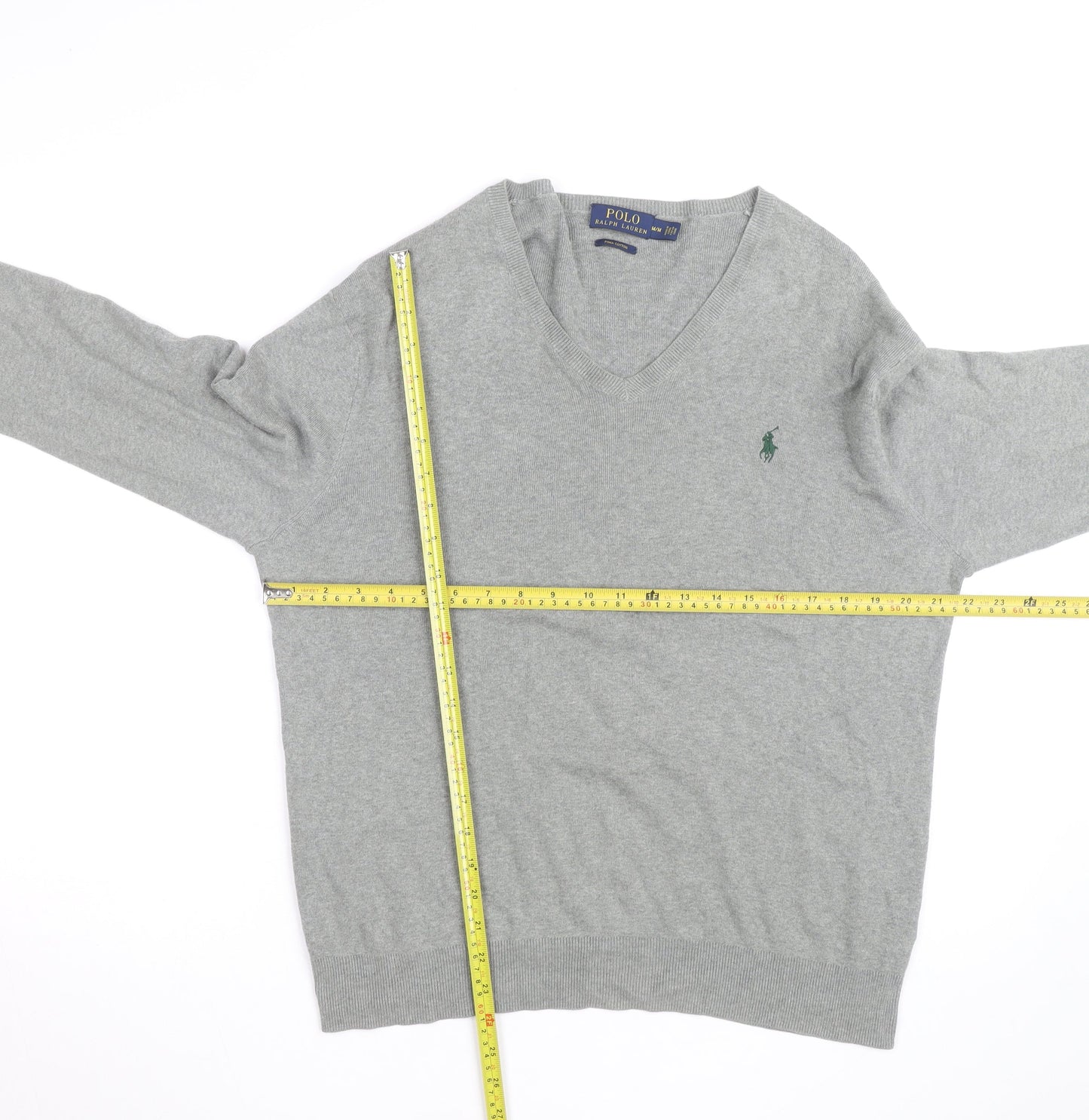 Ralph Lauren Men's Grey V-Neck Cotton Jumper Size M