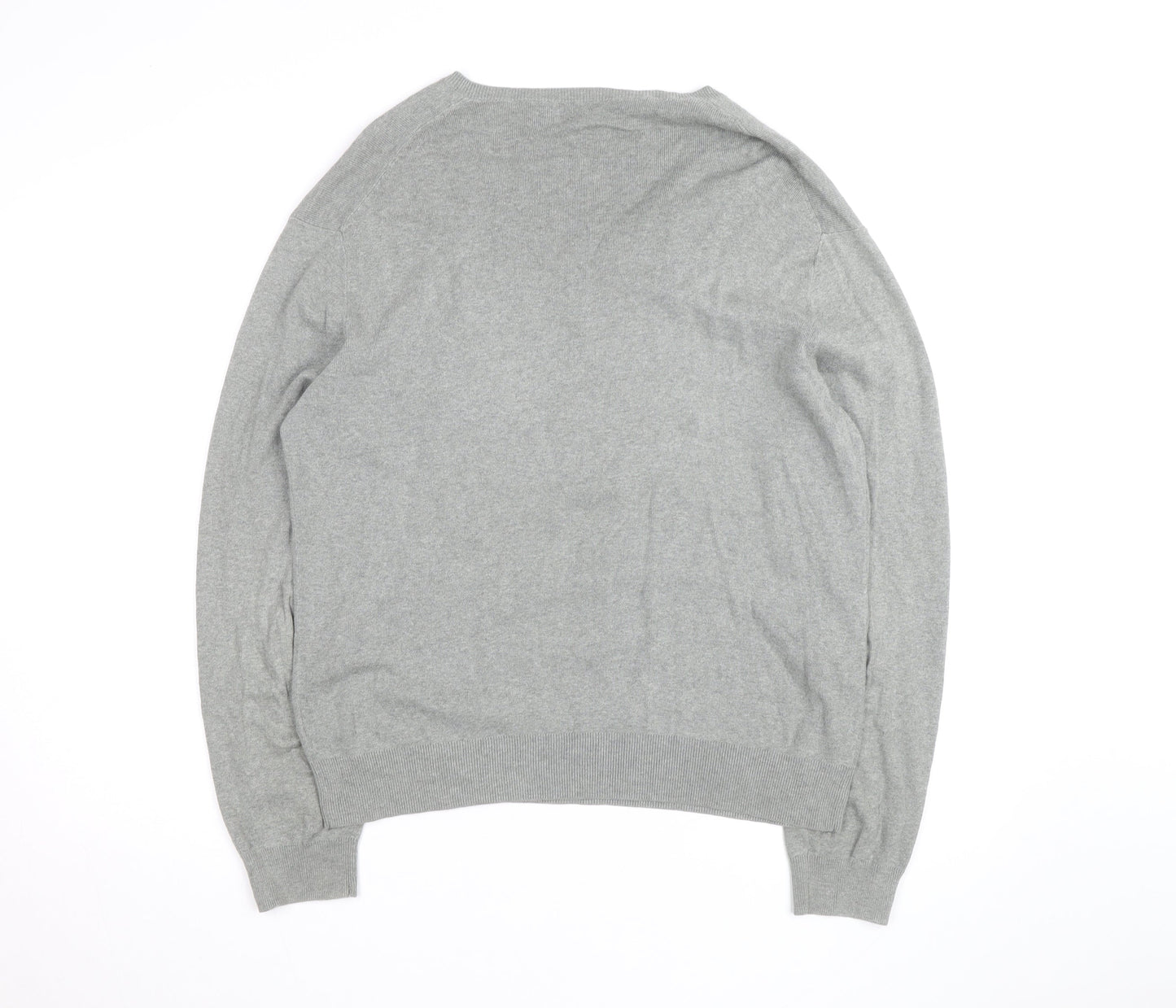 Ralph Lauren Men's Grey V-Neck Cotton Jumper Size M