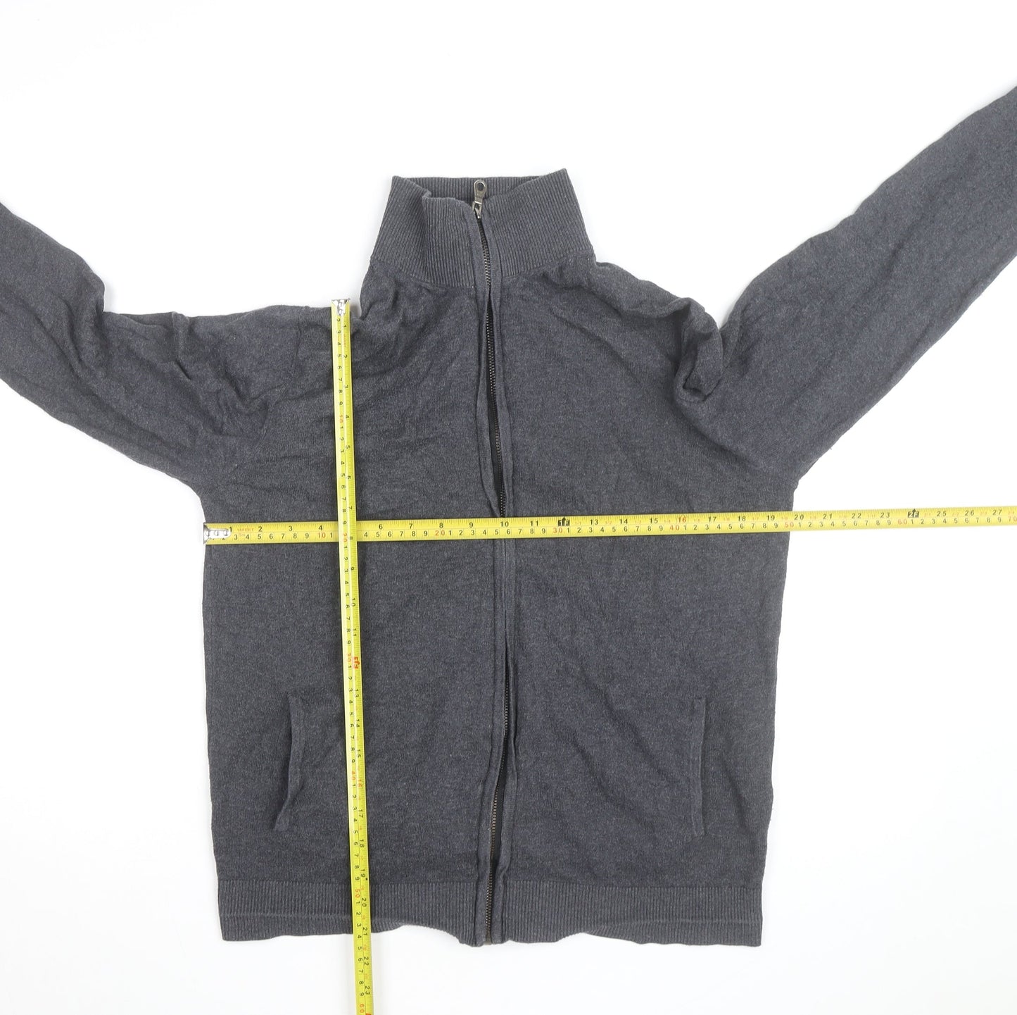 Jack & Jones Men’s Grey Full Zip High Neck Cotton Jumper Medium