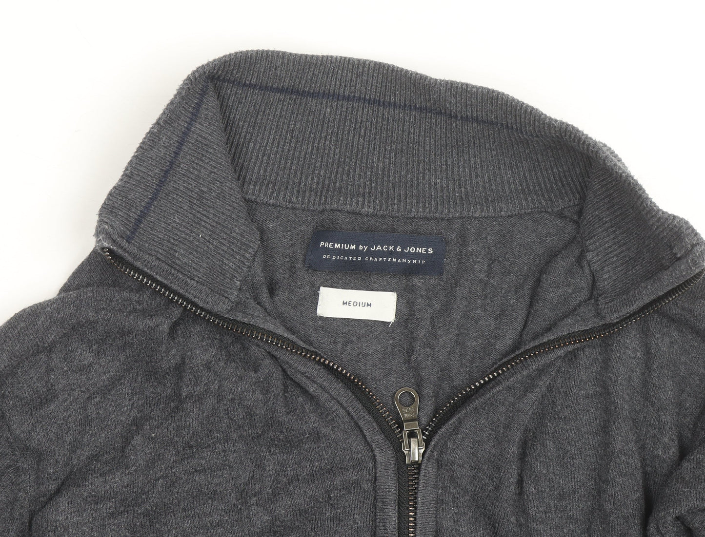 Jack & Jones Men’s Grey Full Zip High Neck Cotton Jumper Medium