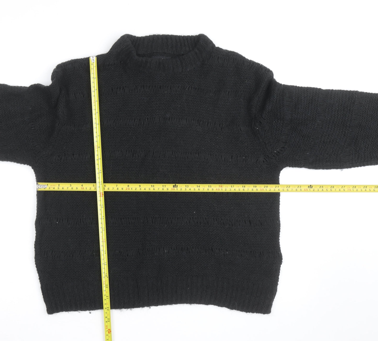 ASOS DESIGN Mens Black Chunky Knit Crew Neck Pullover Jumper Size M