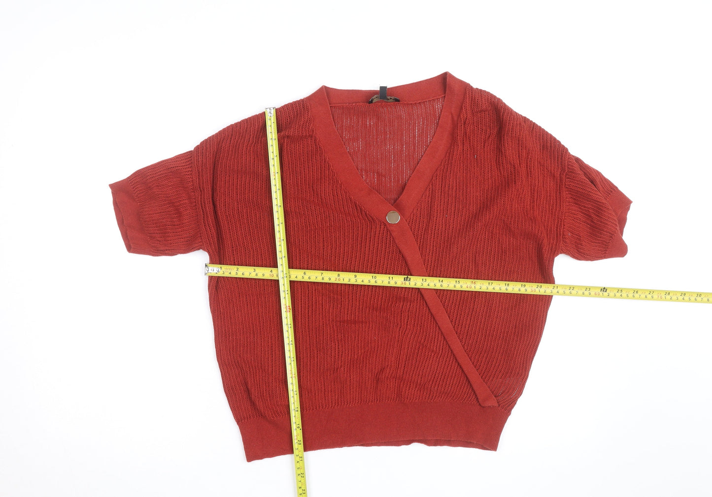 Phase Eight Women Red Knit Wrap Cardigan M V-Neck Short Sleeve