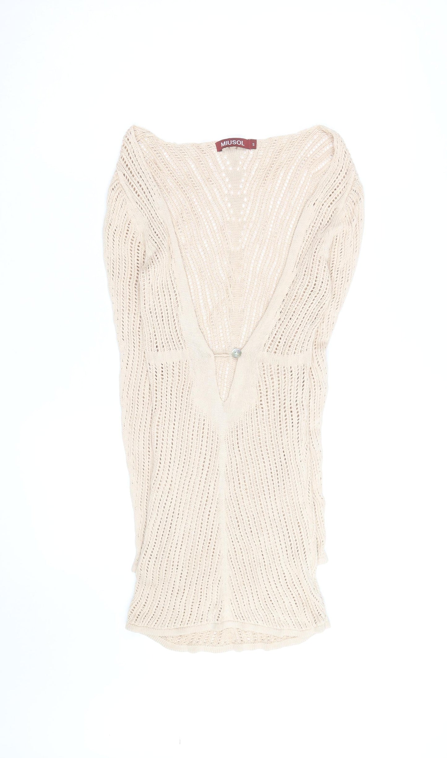 MIUSOL Women Beige Knit Bodycon Long Sleeve V-Neck Dress Size S