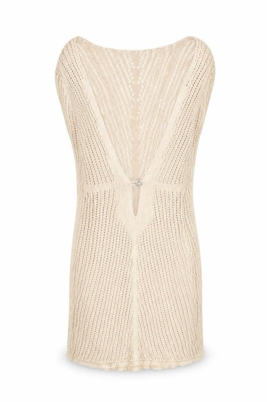 MIUSOL Women Beige Knit Bodycon Long Sleeve V-Neck Dress Size S