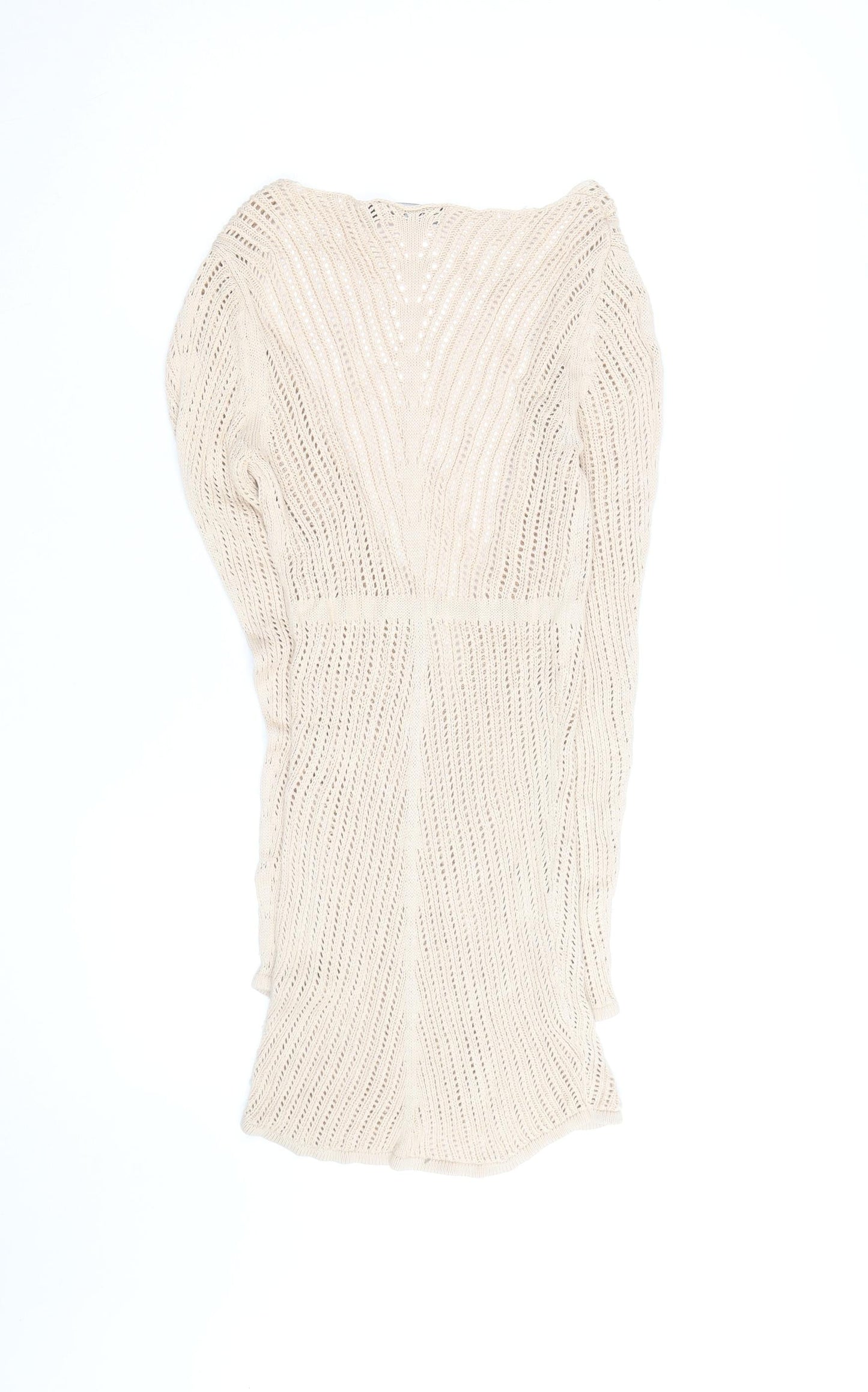 MIUSOL Women Beige Knit Bodycon Long Sleeve V-Neck Dress Size S