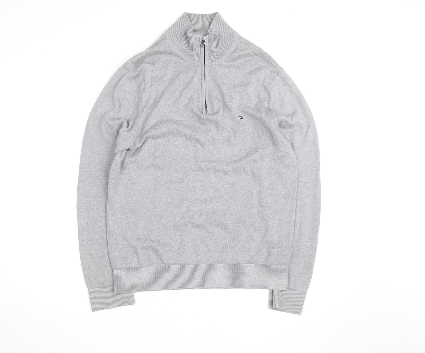 Tommy Hilfiger Men's Grey Cotton 1/2 Zip Jumper Size M
