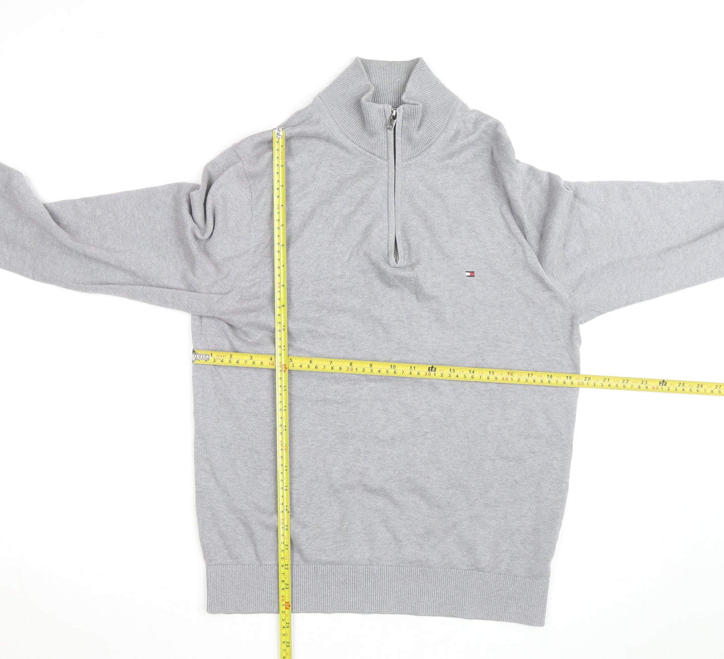 Tommy Hilfiger Men's Grey Cotton 1/2 Zip Jumper Size M