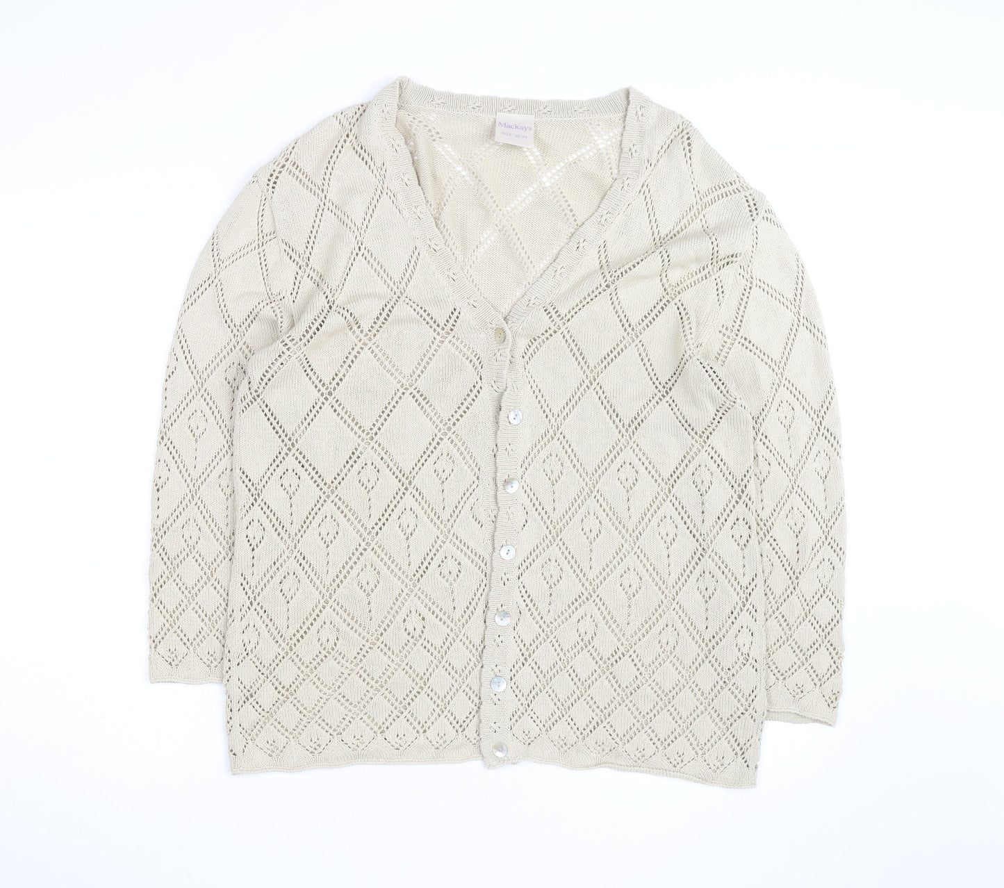 Mackays Women Beige 22 Plus V-Neck Open-Knit Cardigan