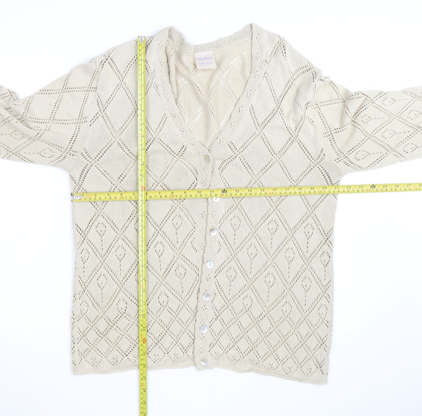 Mackays Women Beige 22 Plus V-Neck Open-Knit Cardigan