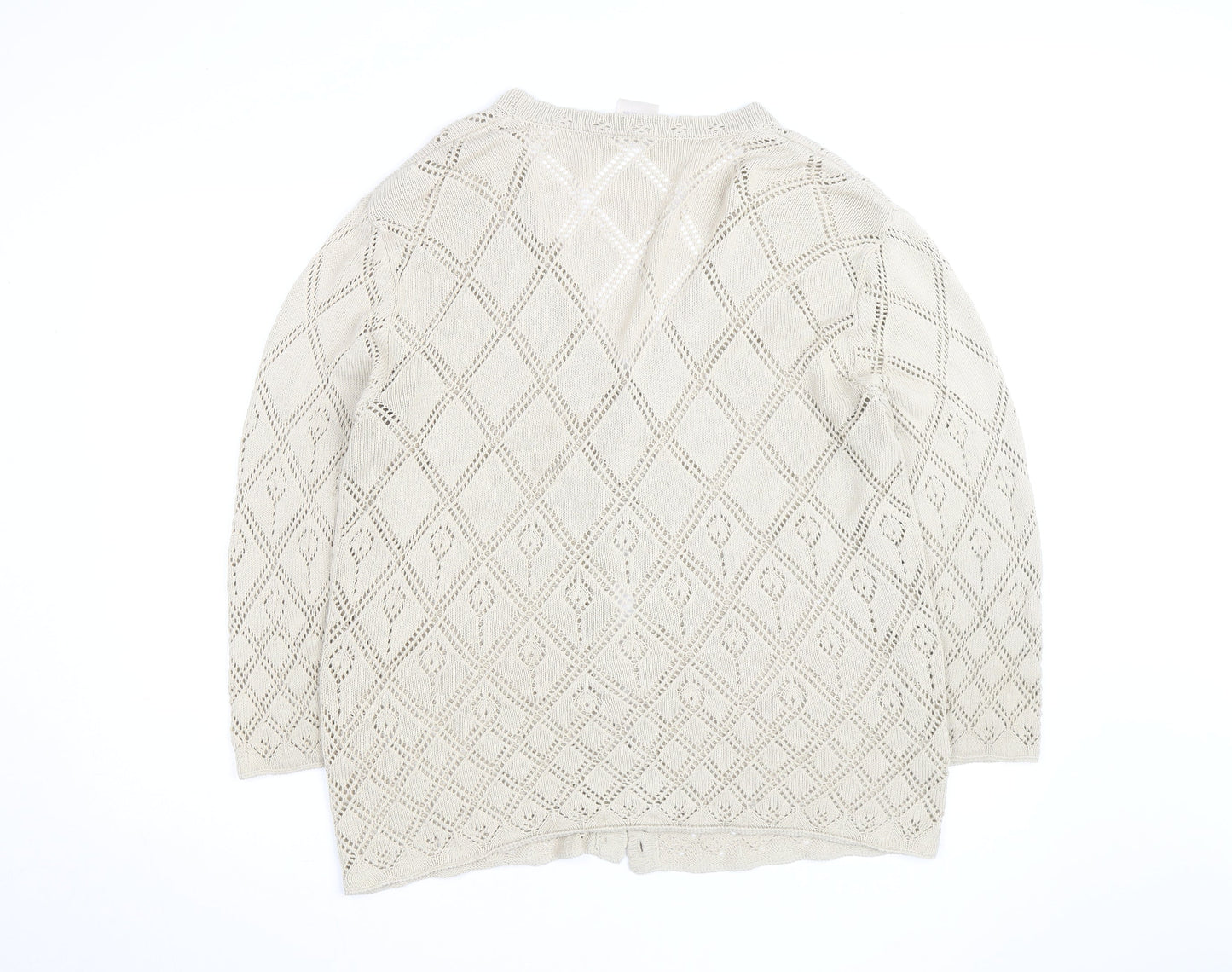 Mackays Women Beige 22 Plus V-Neck Open-Knit Cardigan
