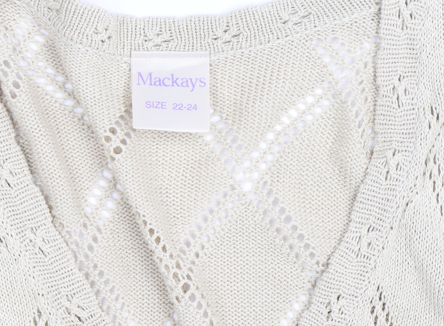 Mackays Women Beige 22 Plus V-Neck Open-Knit Cardigan