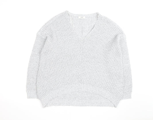 Jacqueline de Yong Women’s Grey V-Neck Chunky Knit Jumper L