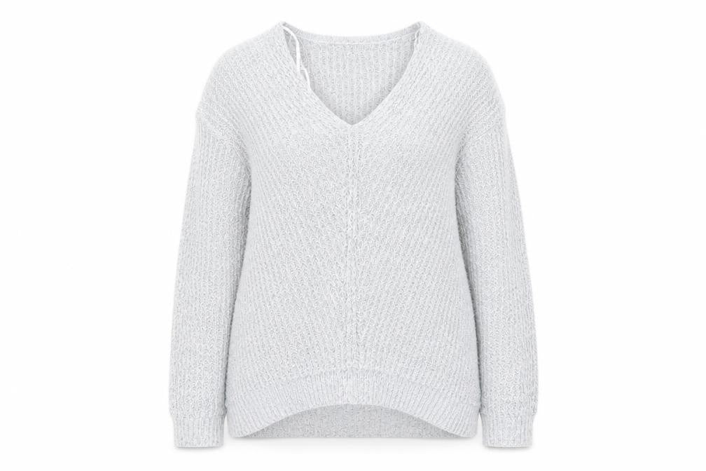 Jacqueline de Yong Women’s Grey V-Neck Chunky Knit Jumper L