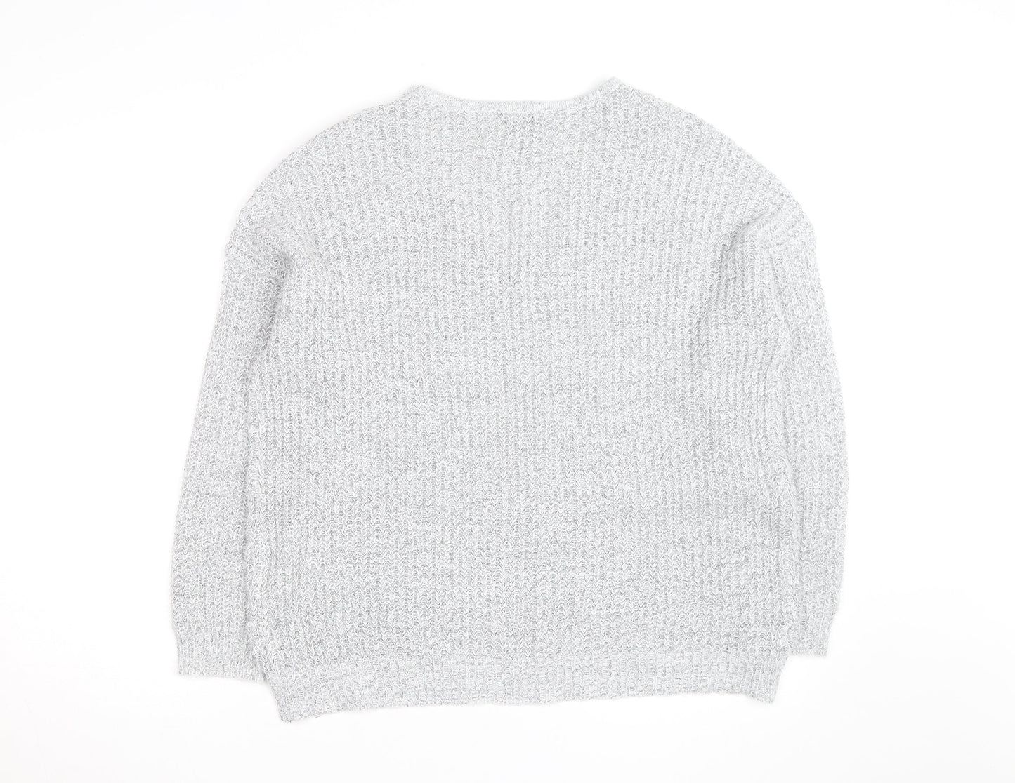 Jacqueline de Yong Women’s Grey V-Neck Chunky Knit Jumper L